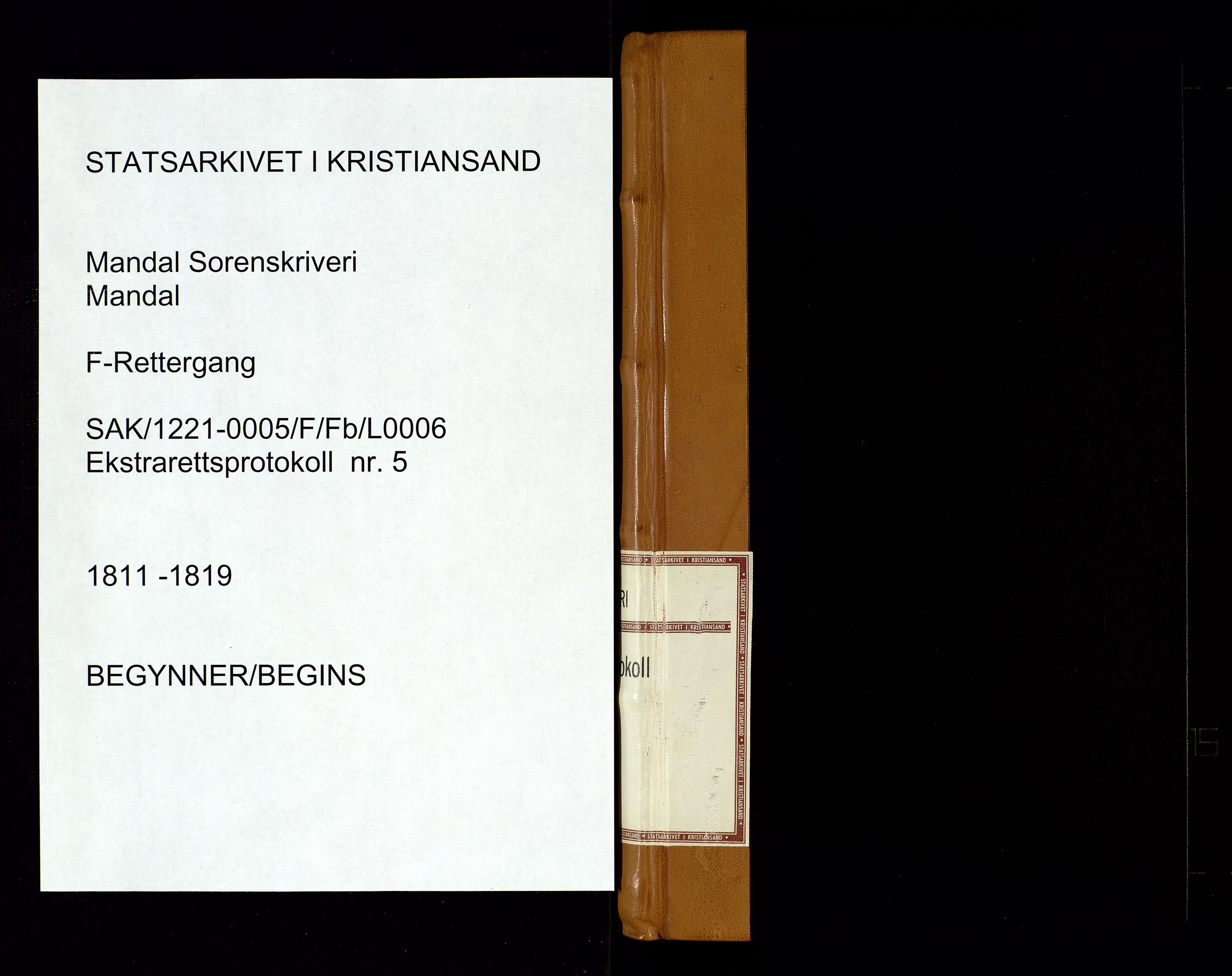 Mandal sorenskriveri, AV/SAK-1221-0005/001/F/Fb/L0006: Ekstrarettsprotokoll med register for fast eiendom nr 5, 1811-1819