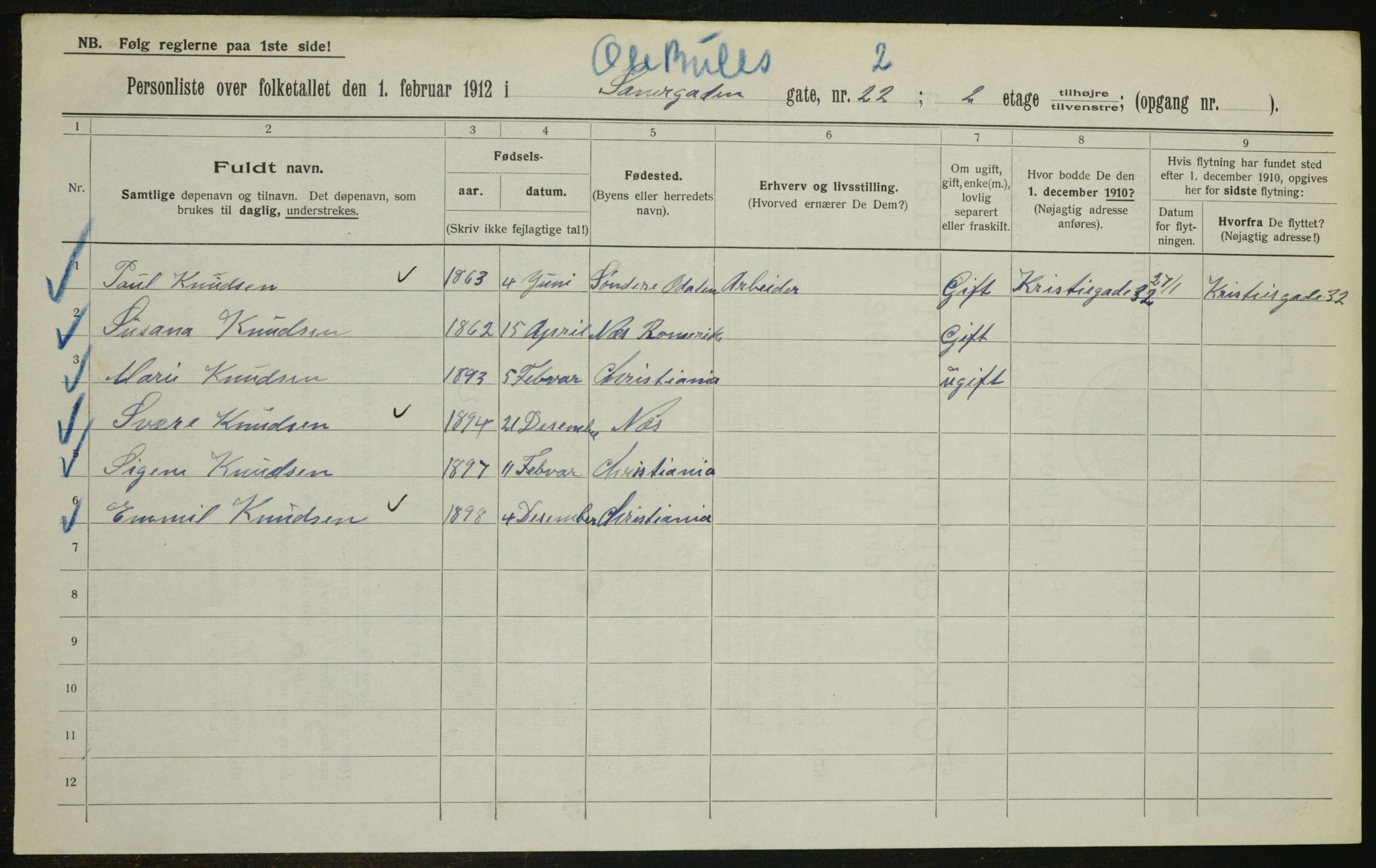 OBA, Kommunal folketelling 1.2.1912 for Kristiania, 1912, s. 76018