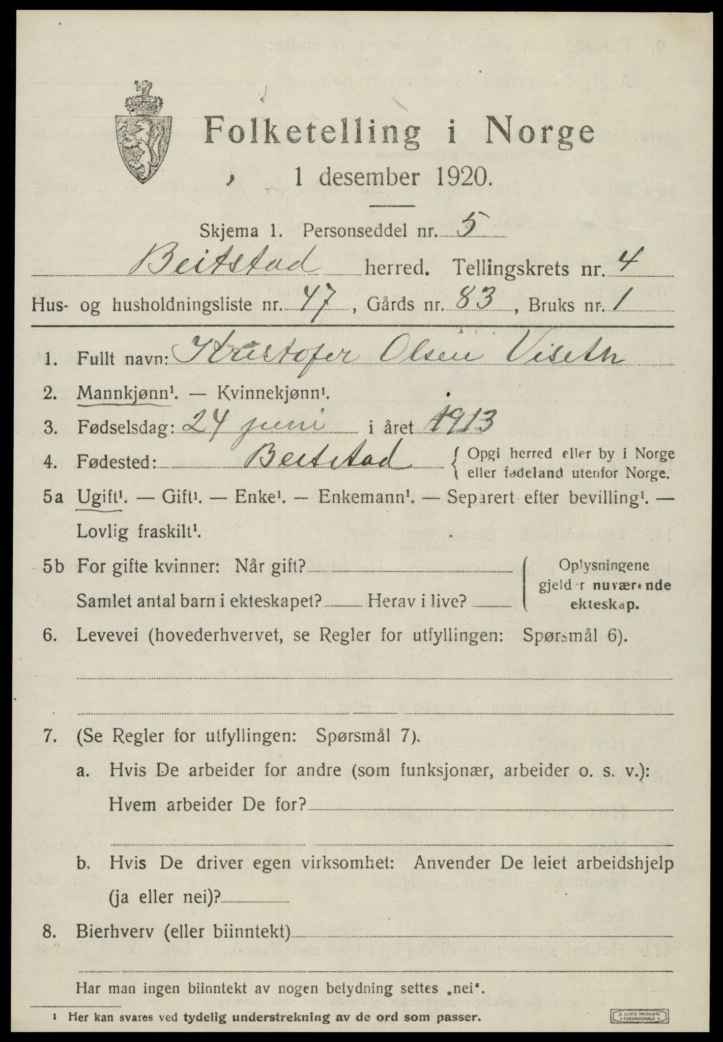 SAT, Folketelling 1920 for 1727 Beitstad herred, 1920, s. 3495