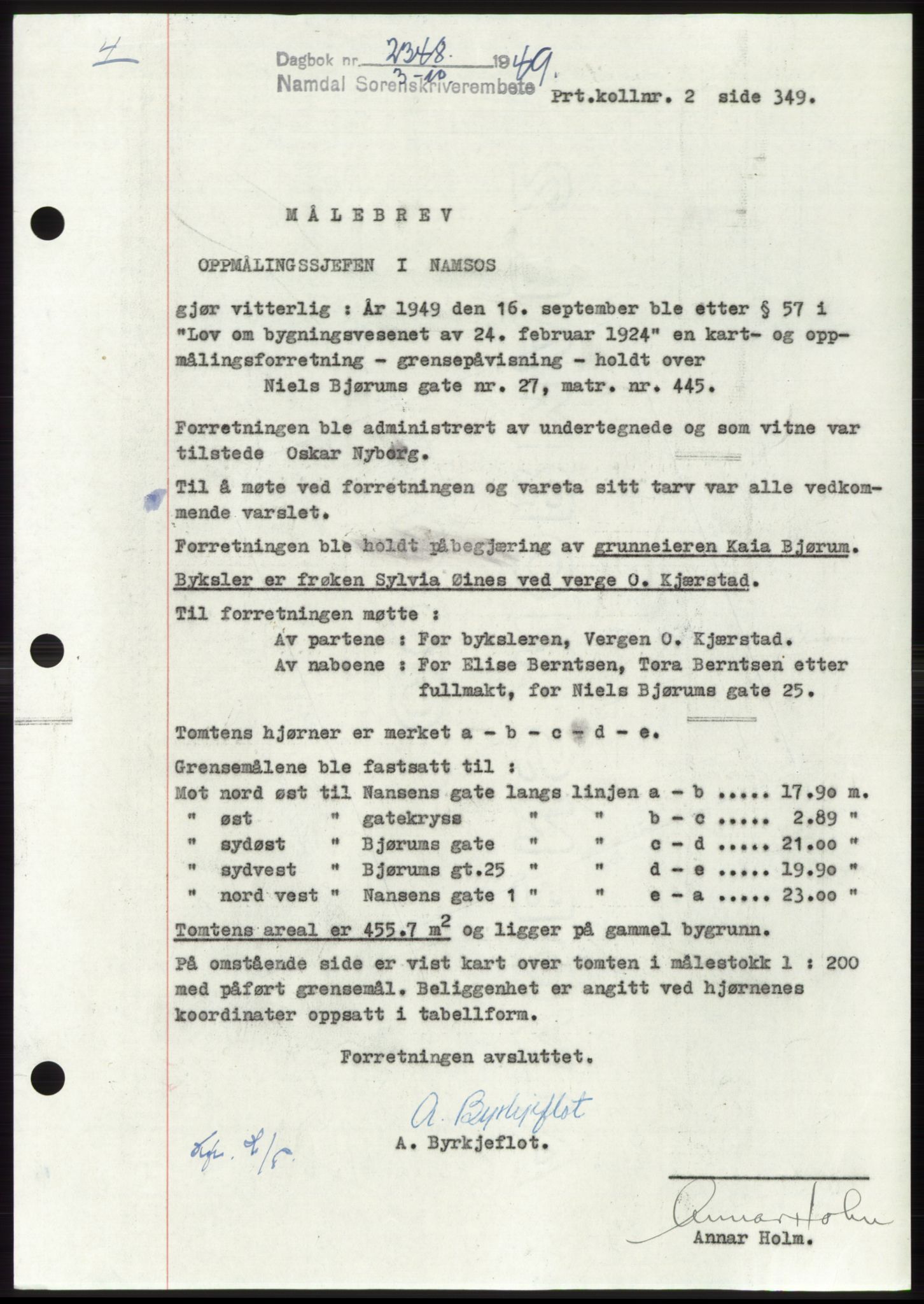Namdal sorenskriveri, SAT/A-4133/1/2/2C: Pantebok nr. -, 1949-1949, Dagboknr: 2348/1949