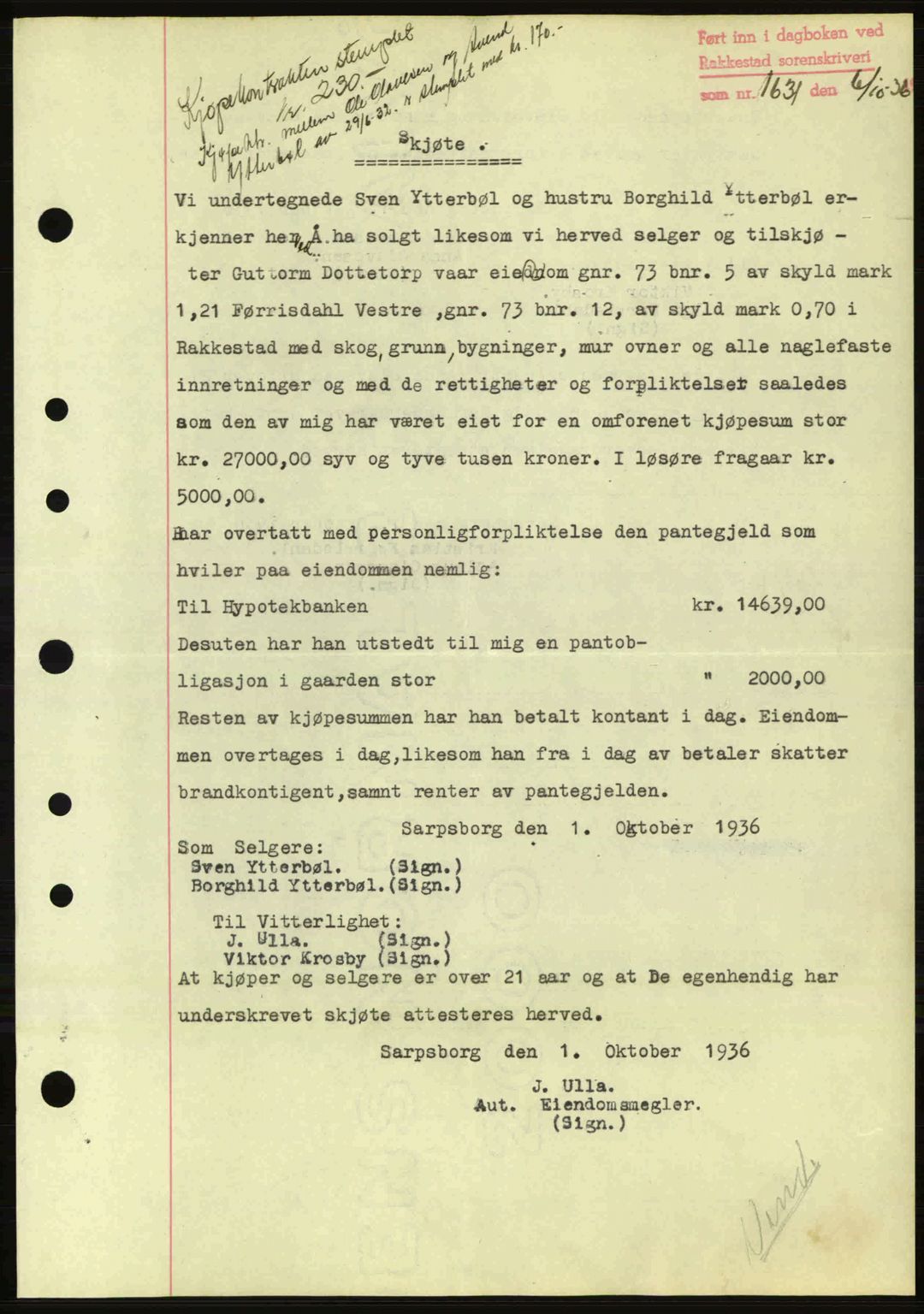 Rakkestad sorenskriveri, SAO/A-10686/G/Gb/Gba/Gbab/L0001: Pantebok nr. A1, 1936-1937, Dagboknr: 1631/1936