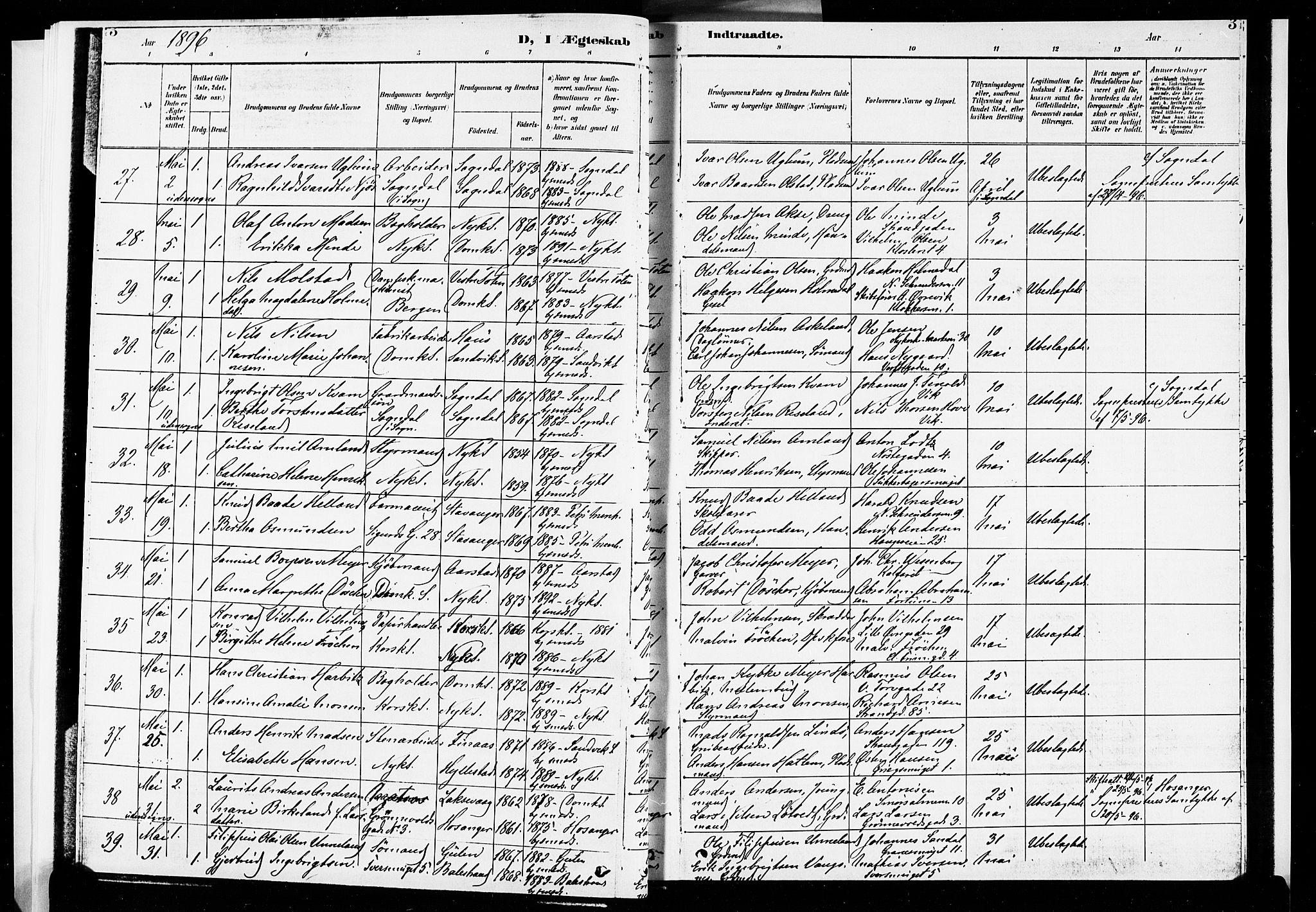 Nykirken Sokneprestembete, AV/SAB-A-77101/H/Hab: Klokkerbok nr. D 2, 1896-1905, s. 3
