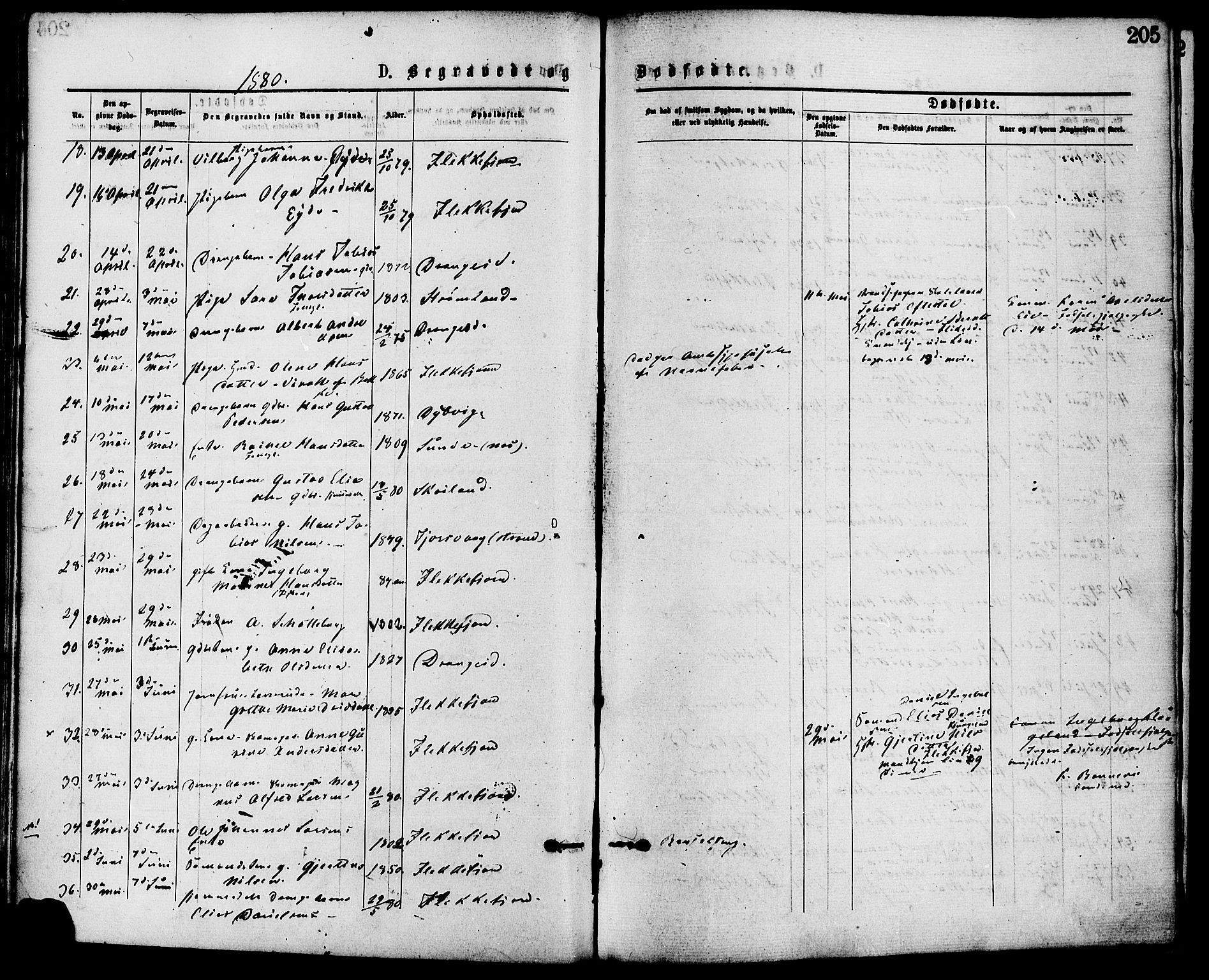 Flekkefjord sokneprestkontor, AV/SAK-1111-0012/F/Fa/Fac/L0007: Ministerialbok nr. A 7, 1875-1885, s. 205