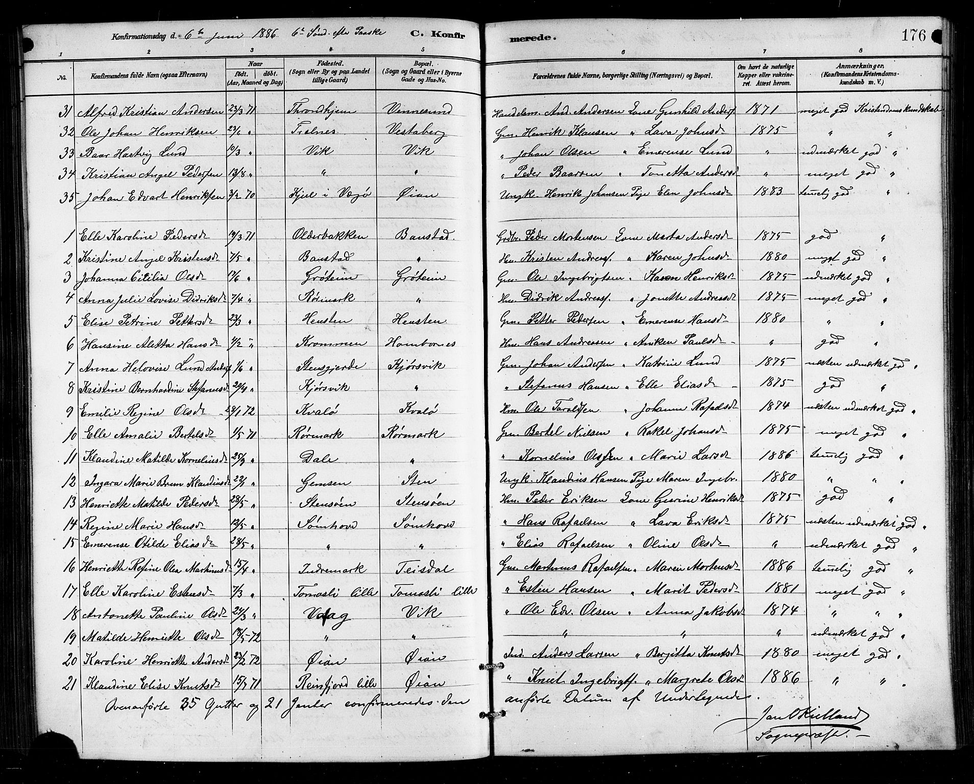Ministerialprotokoller, klokkerbøker og fødselsregistre - Nordland, AV/SAT-A-1459/812/L0188: Klokkerbok nr. 812C06, 1884-1912, s. 176