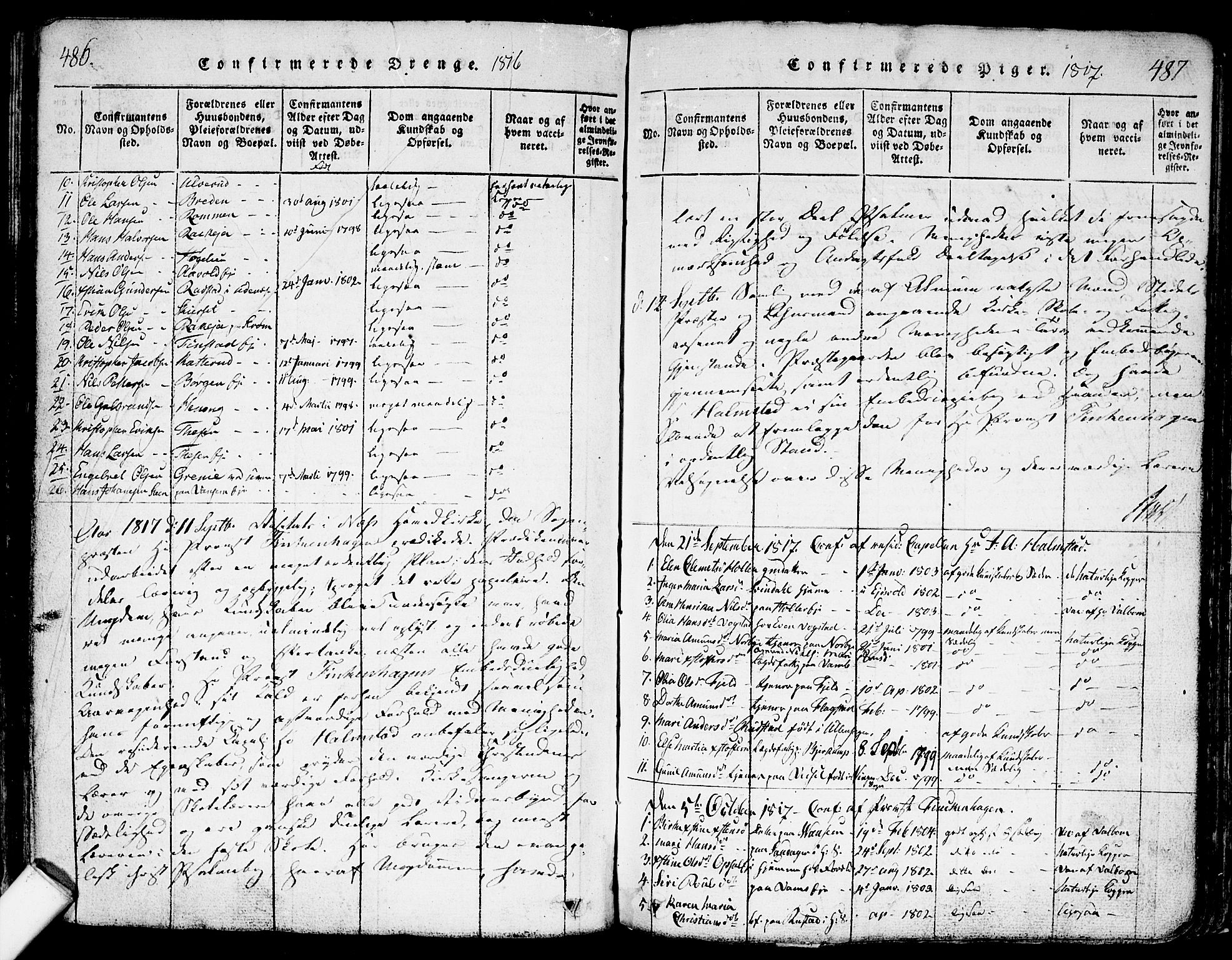 Nes prestekontor Kirkebøker, AV/SAO-A-10410/F/Fa/L0005: Ministerialbok nr. I 5, 1815-1835, s. 486-487
