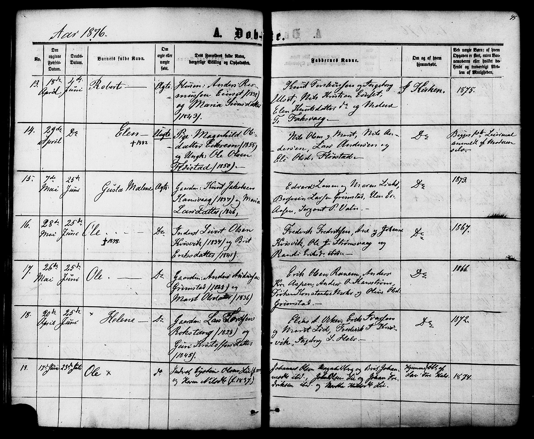 Ministerialprotokoller, klokkerbøker og fødselsregistre - Møre og Romsdal, AV/SAT-A-1454/587/L0999: Ministerialbok nr. 587A01, 1864-1886, s. 45