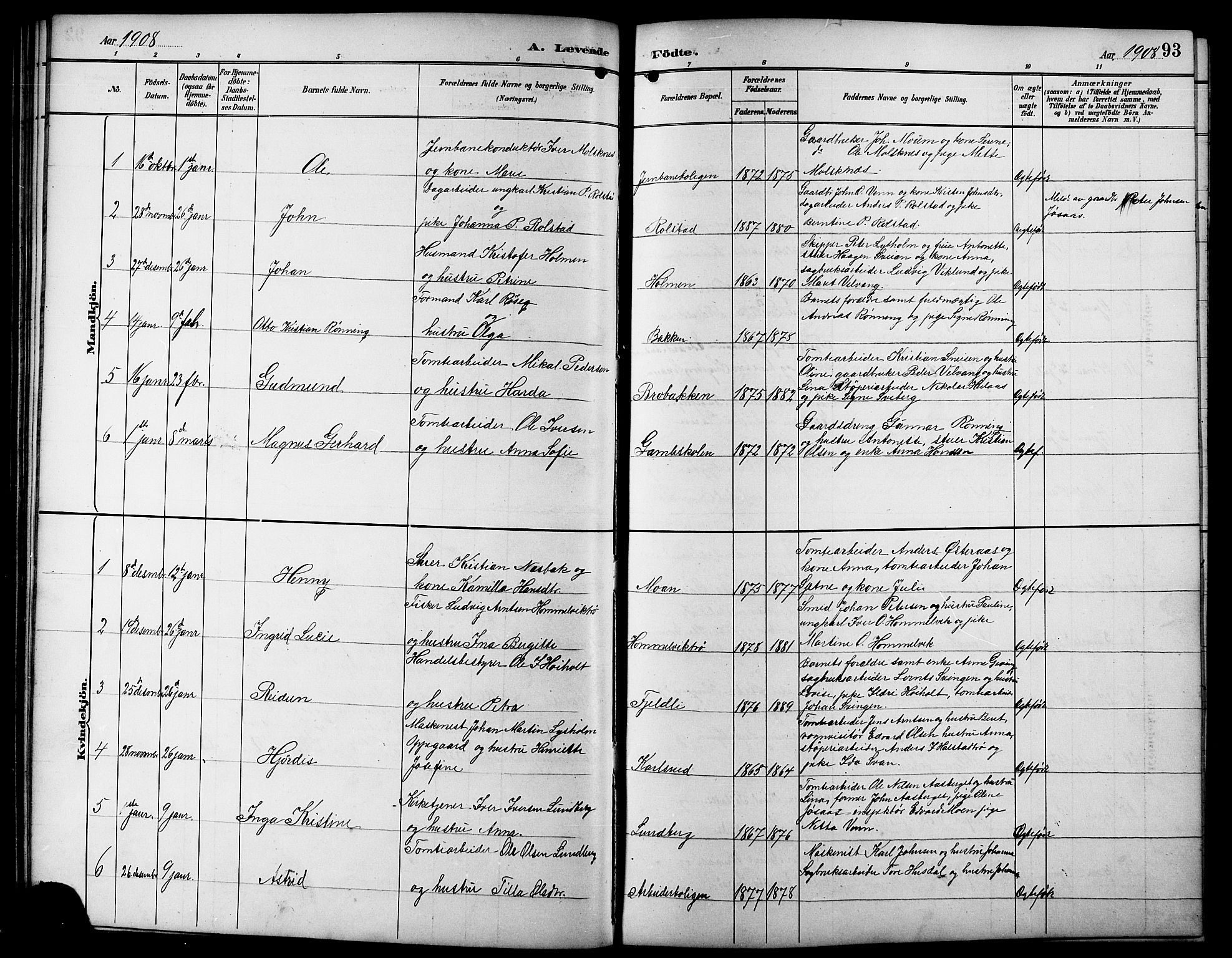 Ministerialprotokoller, klokkerbøker og fødselsregistre - Sør-Trøndelag, SAT/A-1456/617/L0431: Klokkerbok nr. 617C01, 1889-1910, s. 93