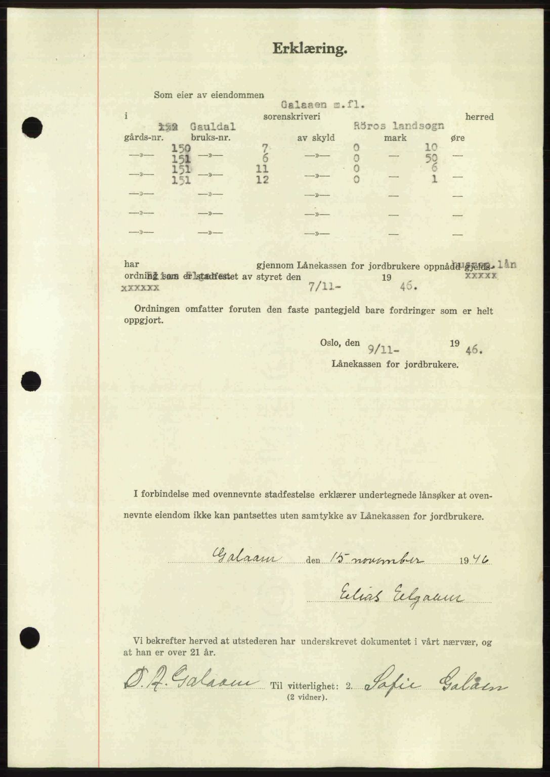 Gauldal sorenskriveri, SAT/A-0014/1/2/2C: Pantebok nr. A2, 1946-1946, Dagboknr: 1153/1946