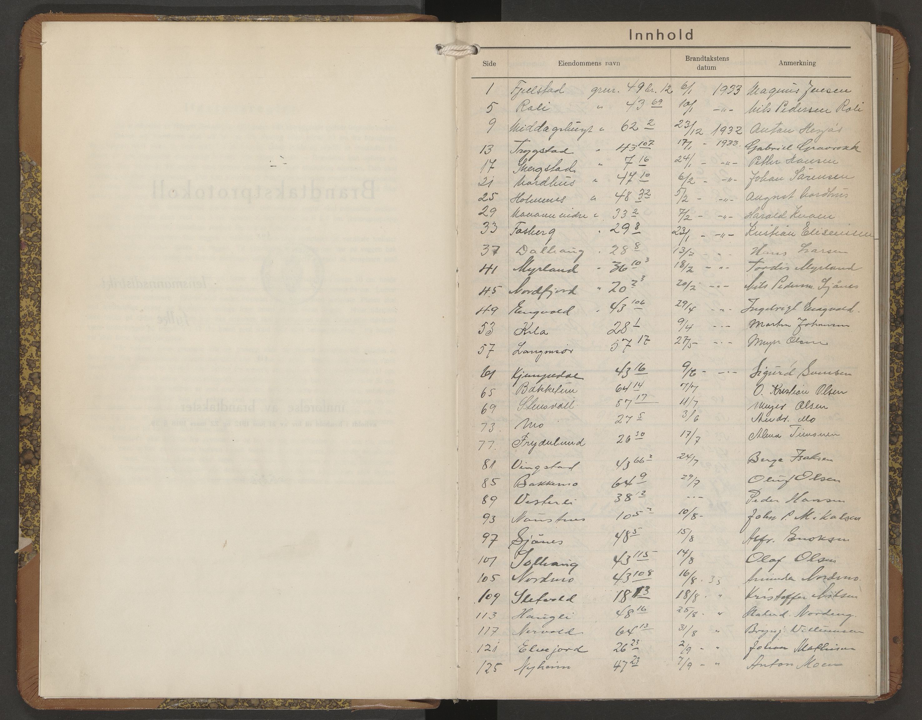 Lensmannen i Balsfjord, AV/SATØ-S-0085/Hf/Hfb/L0189: Branntakstprotokoller 1873-1976. Med register, 1933-1934