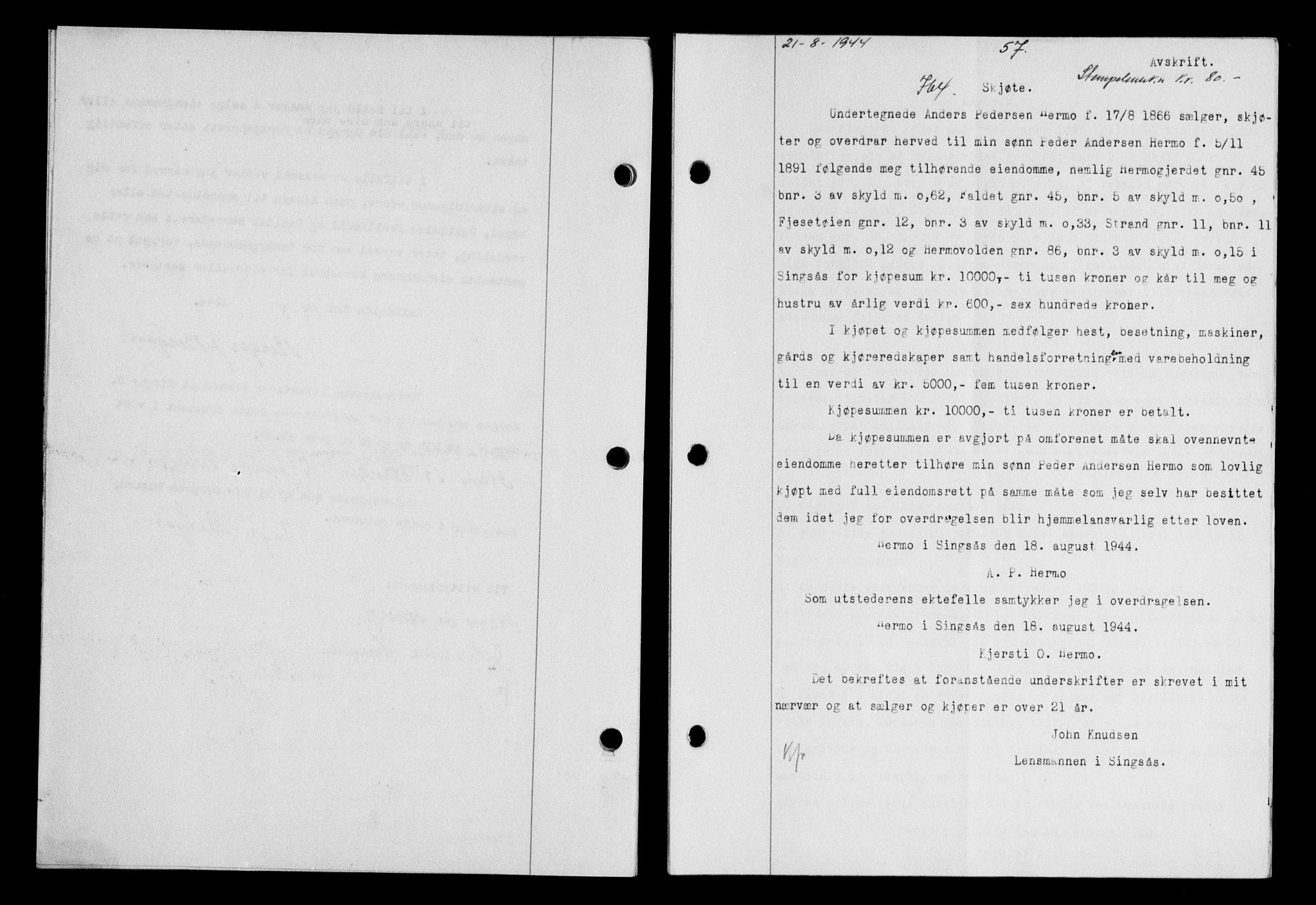 Gauldal sorenskriveri, SAT/A-0014/1/2/2C/L0058: Pantebok nr. 63, 1944-1945, Dagboknr: 764/1944