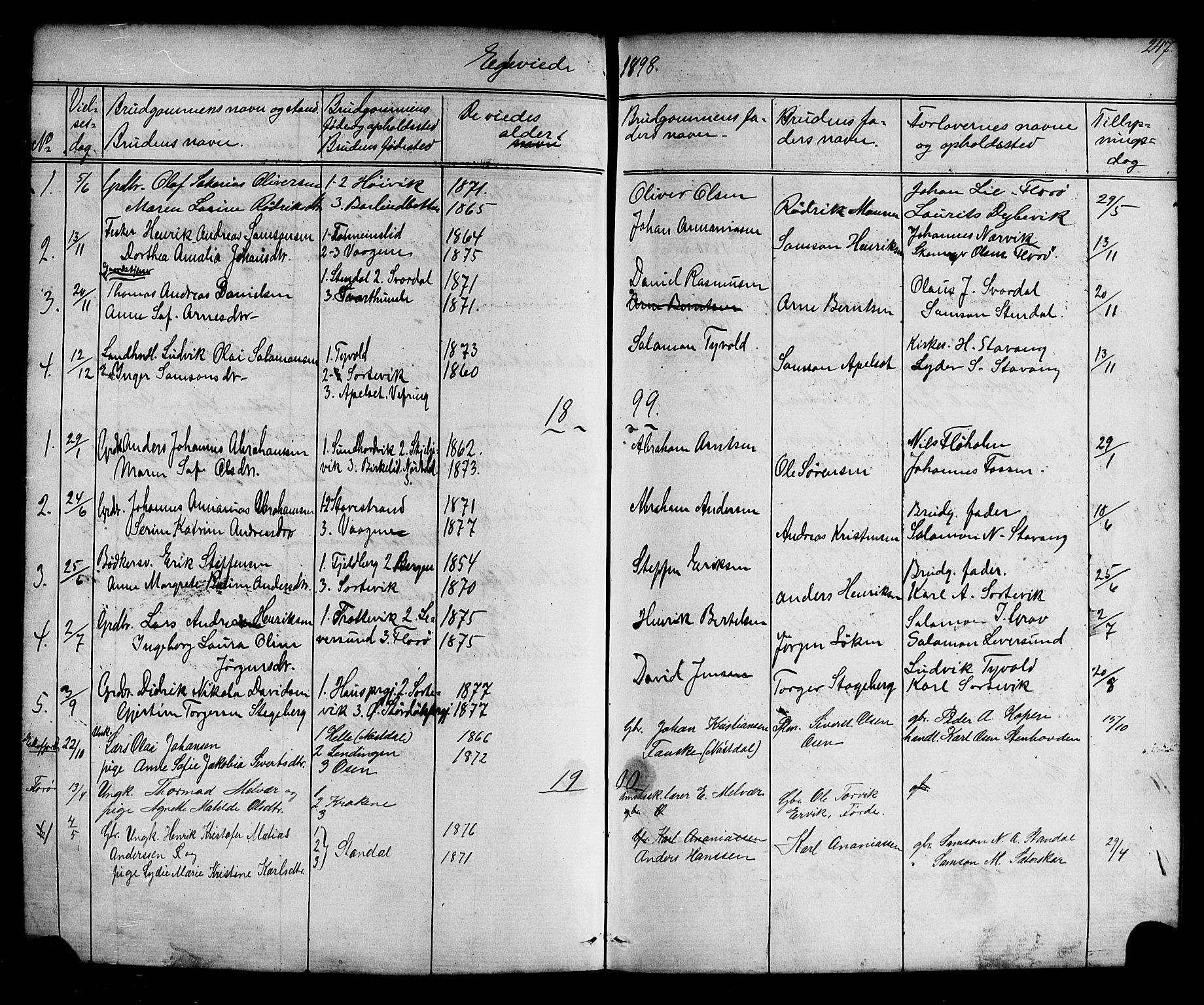 Kinn sokneprestembete, AV/SAB-A-80801/H/Hab/Habc/L0002: Klokkerbok nr. C 2, 1869-1918, s. 247
