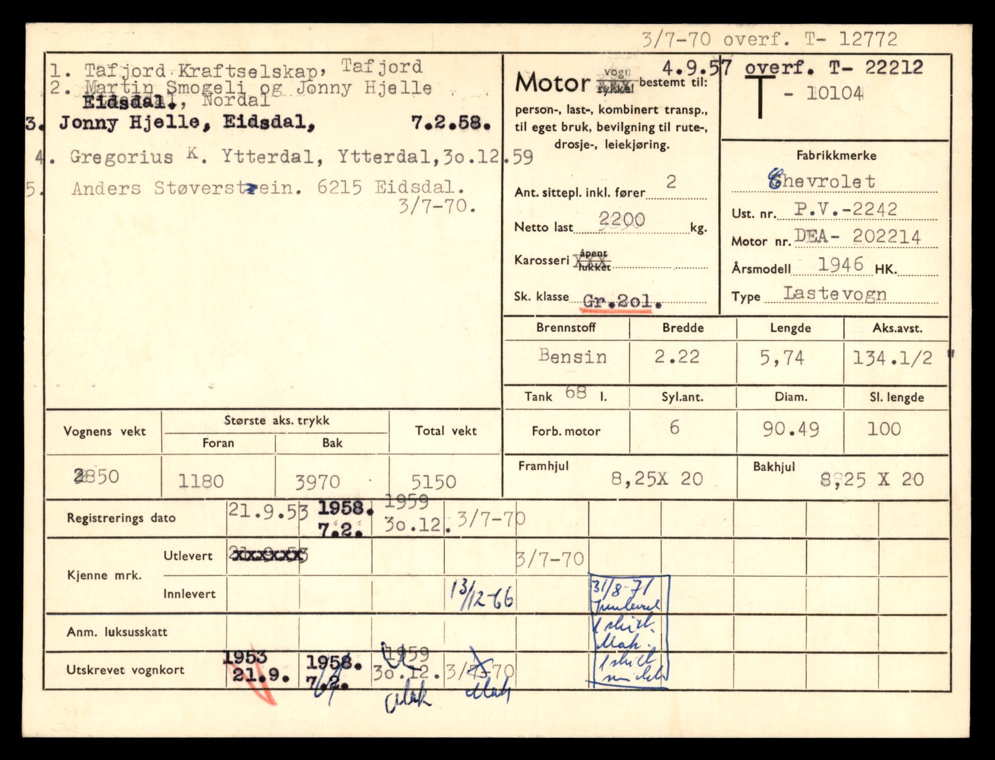Møre og Romsdal vegkontor - Ålesund trafikkstasjon, AV/SAT-A-4099/F/Fe/L0035: Registreringskort for kjøretøy T 12653 - T 12829, 1927-1998, s. 2772