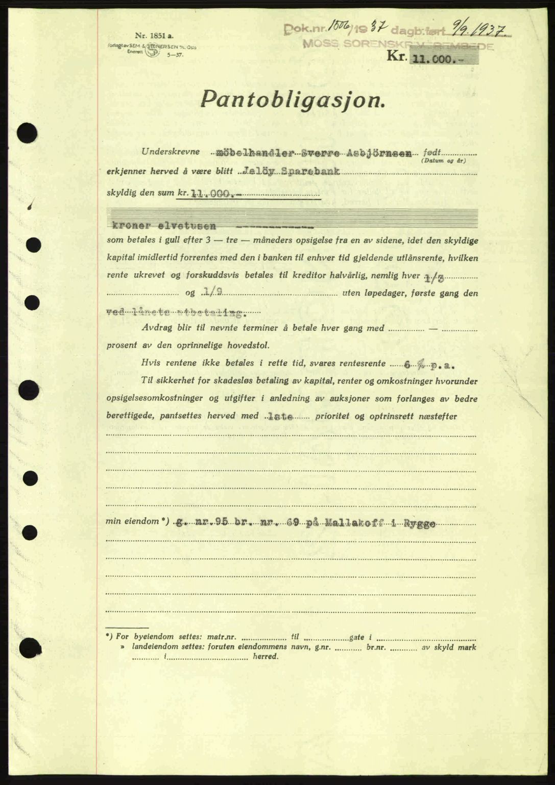 Moss sorenskriveri, SAO/A-10168: Pantebok nr. B4, 1937-1938, Dagboknr: 1506/1937