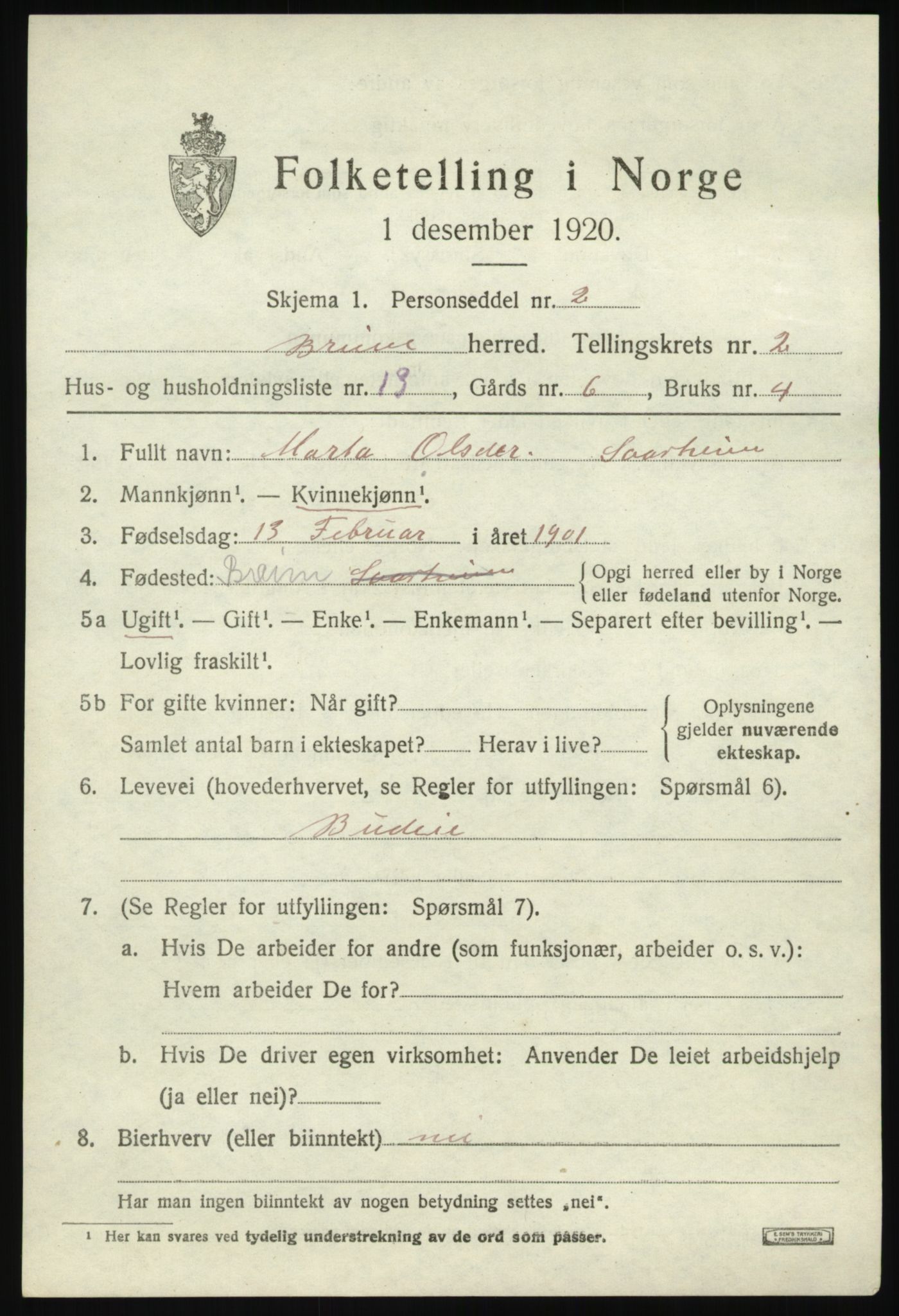 SAB, Folketelling 1920 for 1446 Breim herred, 1920, s. 995