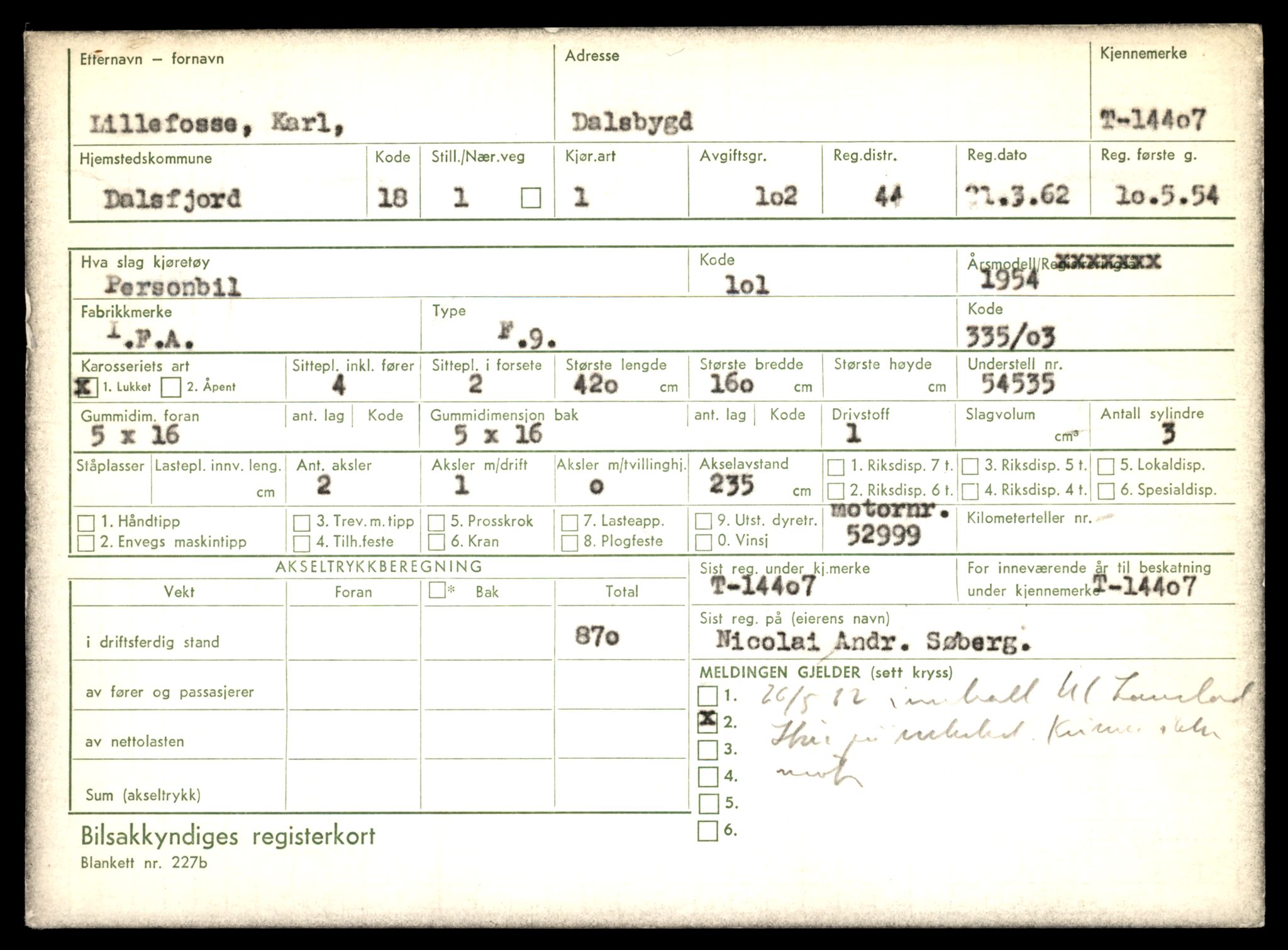 Møre og Romsdal vegkontor - Ålesund trafikkstasjon, AV/SAT-A-4099/F/Fe/L0045: Registreringskort for kjøretøy T 14320 - T 14444, 1927-1998, s. 2235