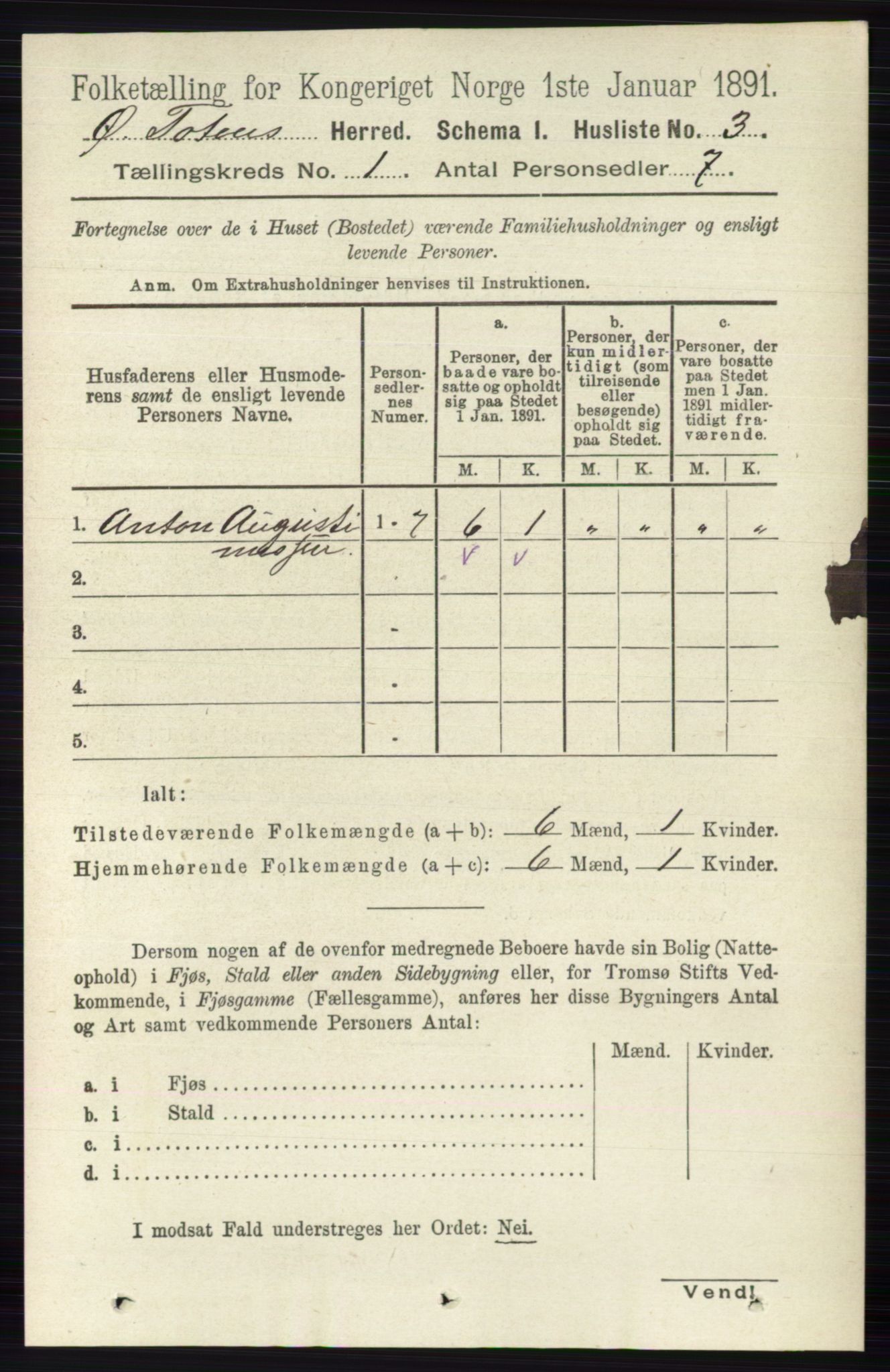 RA, Folketelling 1891 for 0528 Østre Toten herred, 1891, s. 54