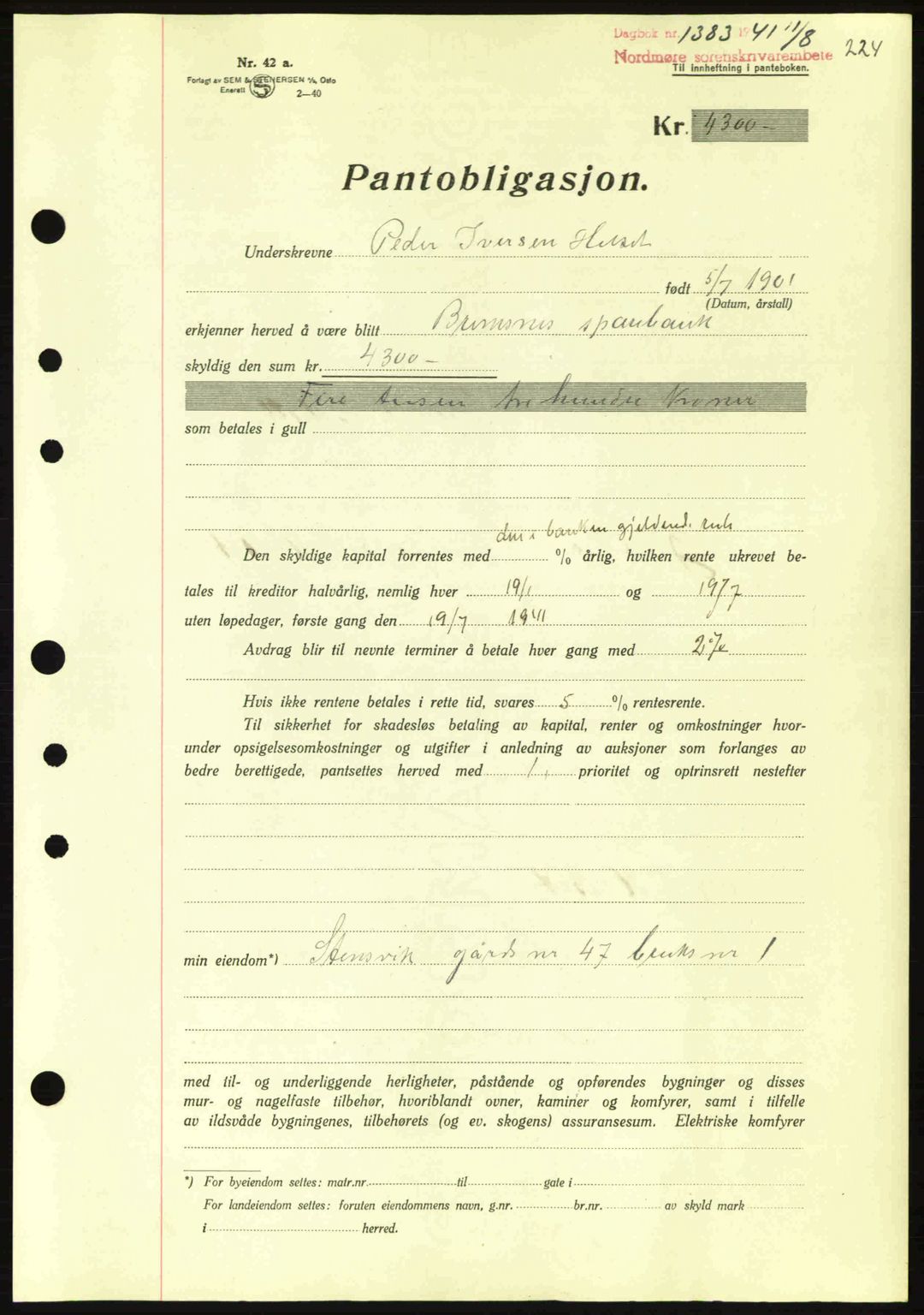Nordmøre sorenskriveri, SAT/A-4132/1/2/2Ca: Pantebok nr. B88, 1941-1942, Dagboknr: 1383/1941