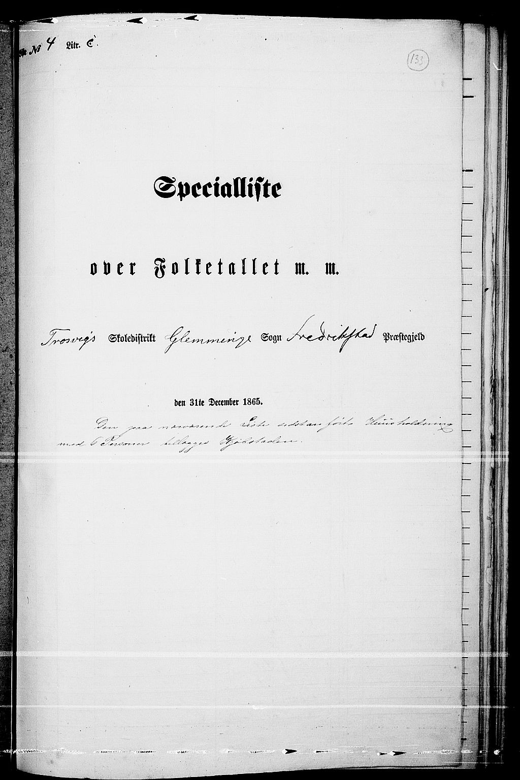 RA, Folketelling 1865 for 0132L Fredrikstad prestegjeld, Glemmen sokn, 1865, s. 129