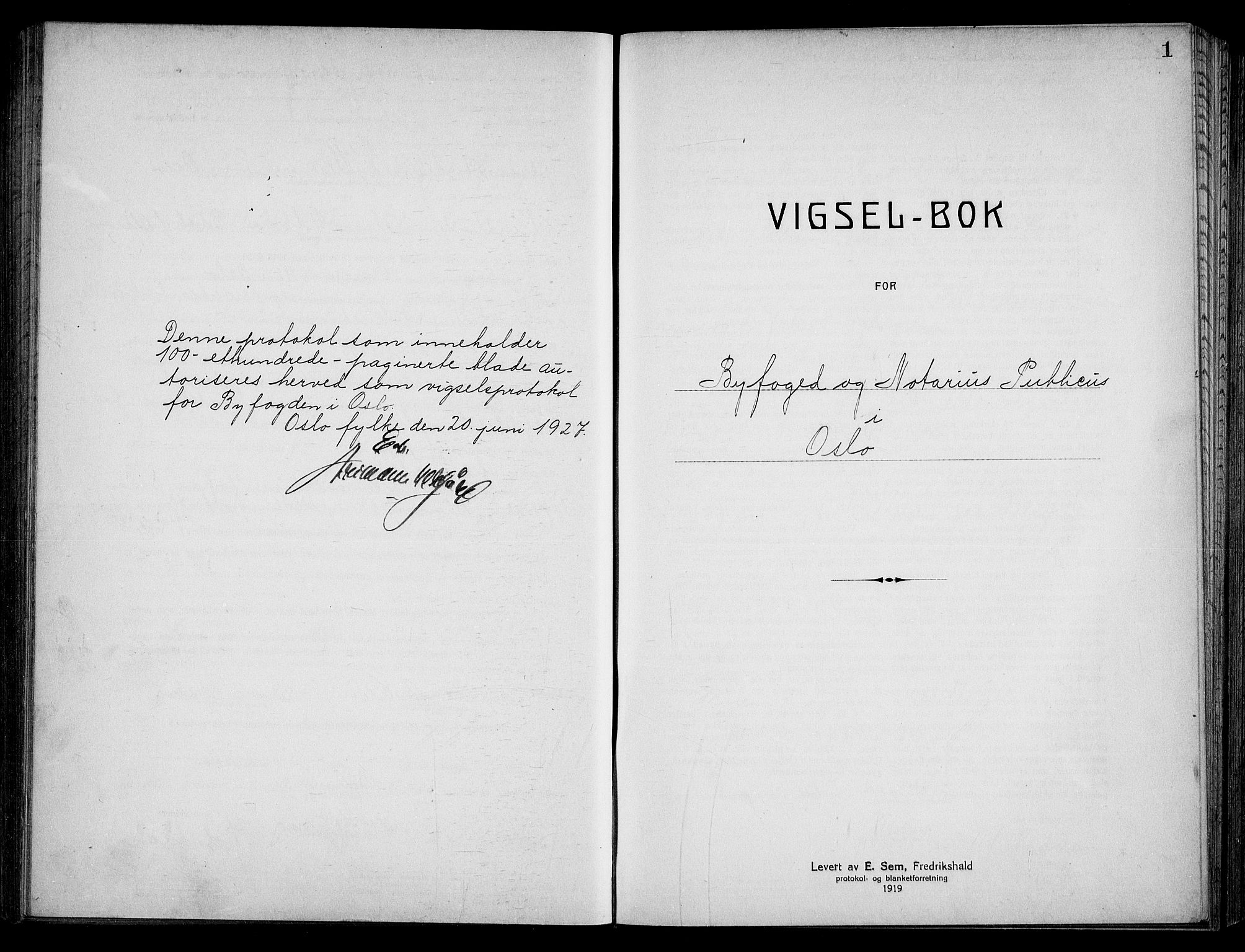 Oslo byfogd avd. I, SAO/A-10220/L/Lb/Lbb/L0018: Notarialprotokoll, rekke II: Vigsler, 1926-1928, s. 1a