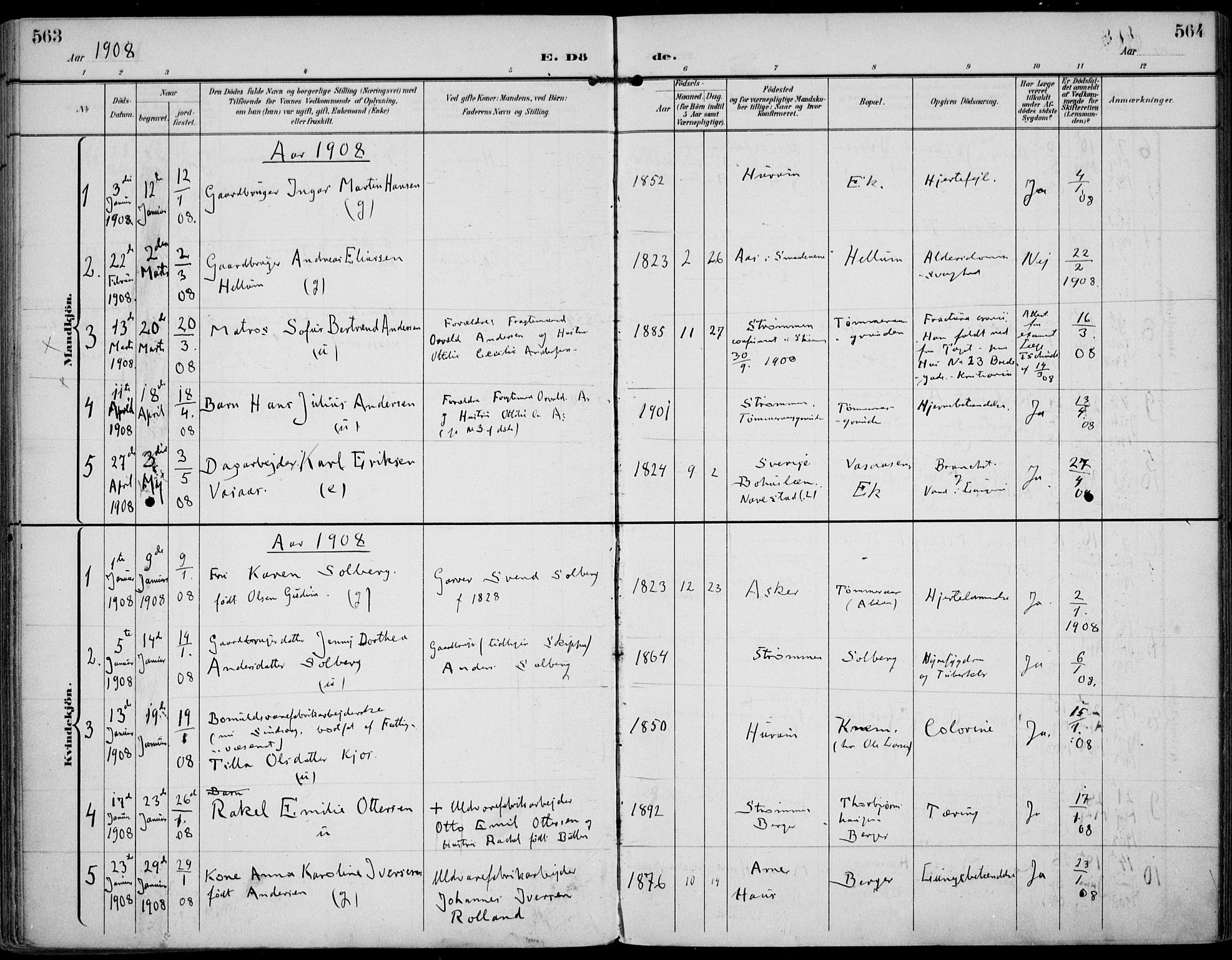 Strømm kirkebøker, AV/SAKO-A-322/F/Fa/L0005: Ministerialbok nr. I 5, 1898-1919, s. 563-564