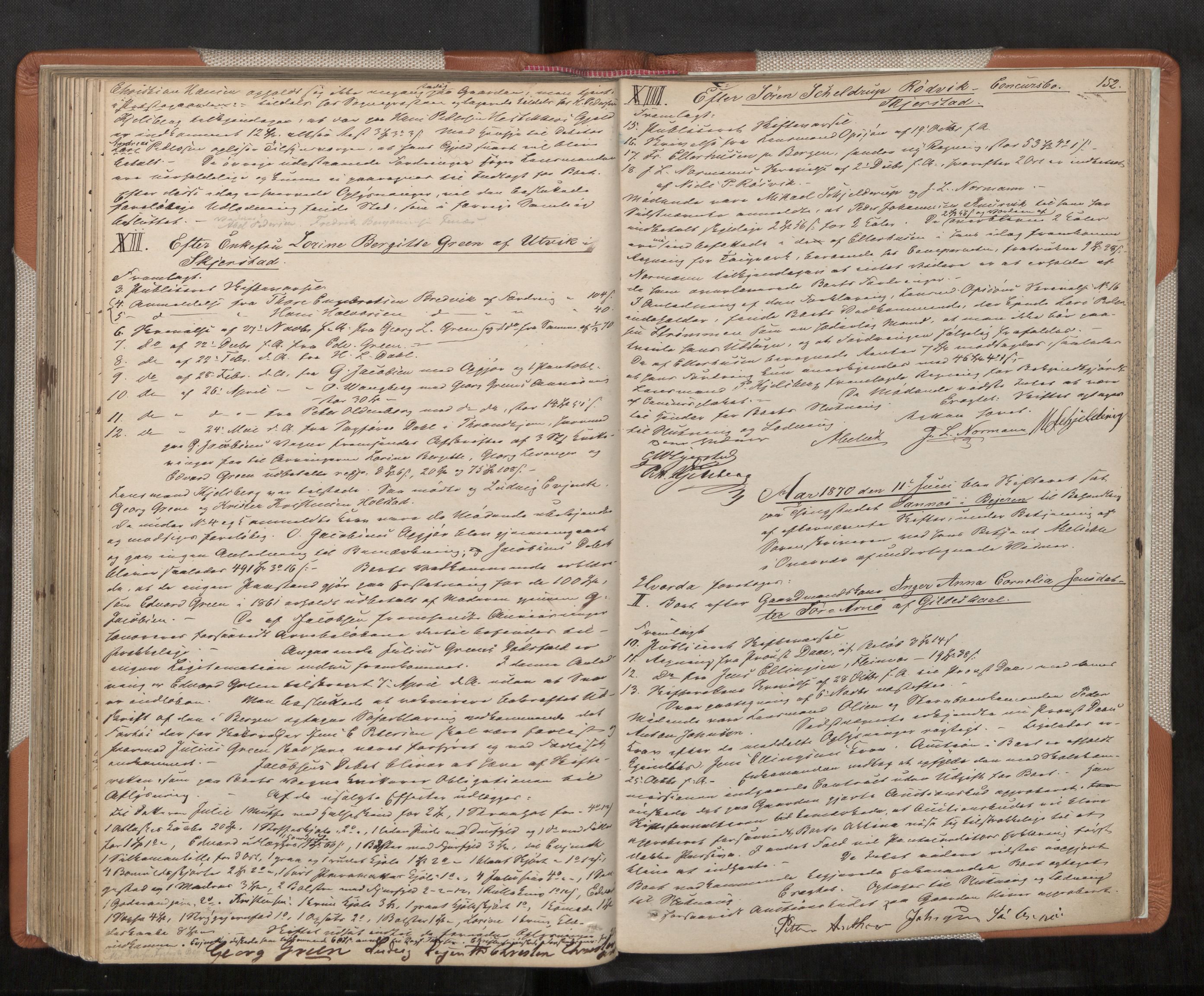 Salten sorenskriveri, AV/SAT-A-4578/1/3/3B/L0003: Skiftebehandlingsprotokoll, 1865-1873, s. 152