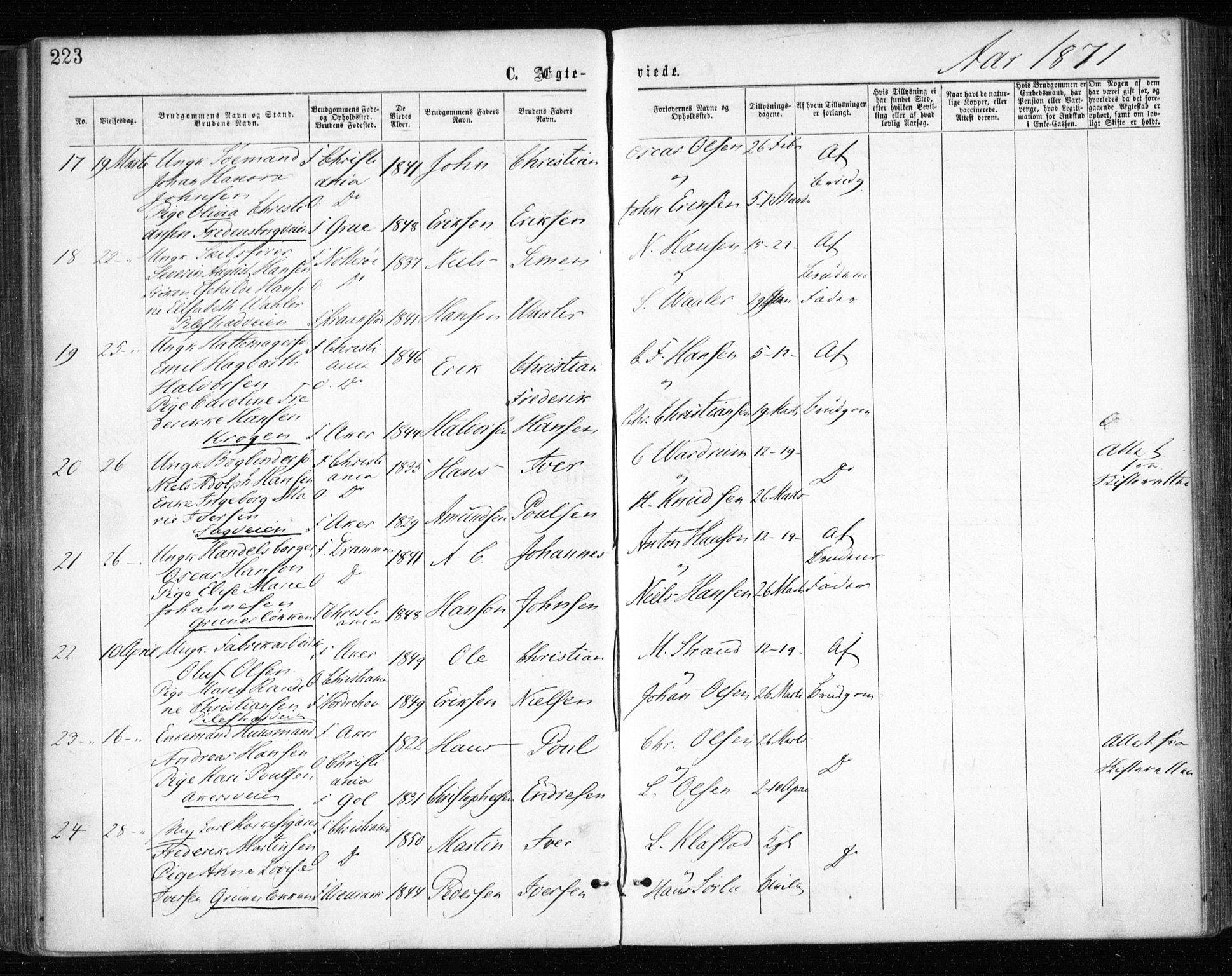 Gamle Aker prestekontor Kirkebøker, AV/SAO-A-10617a/F/L0003: Ministerialbok nr. 3, 1865-1873, s. 223