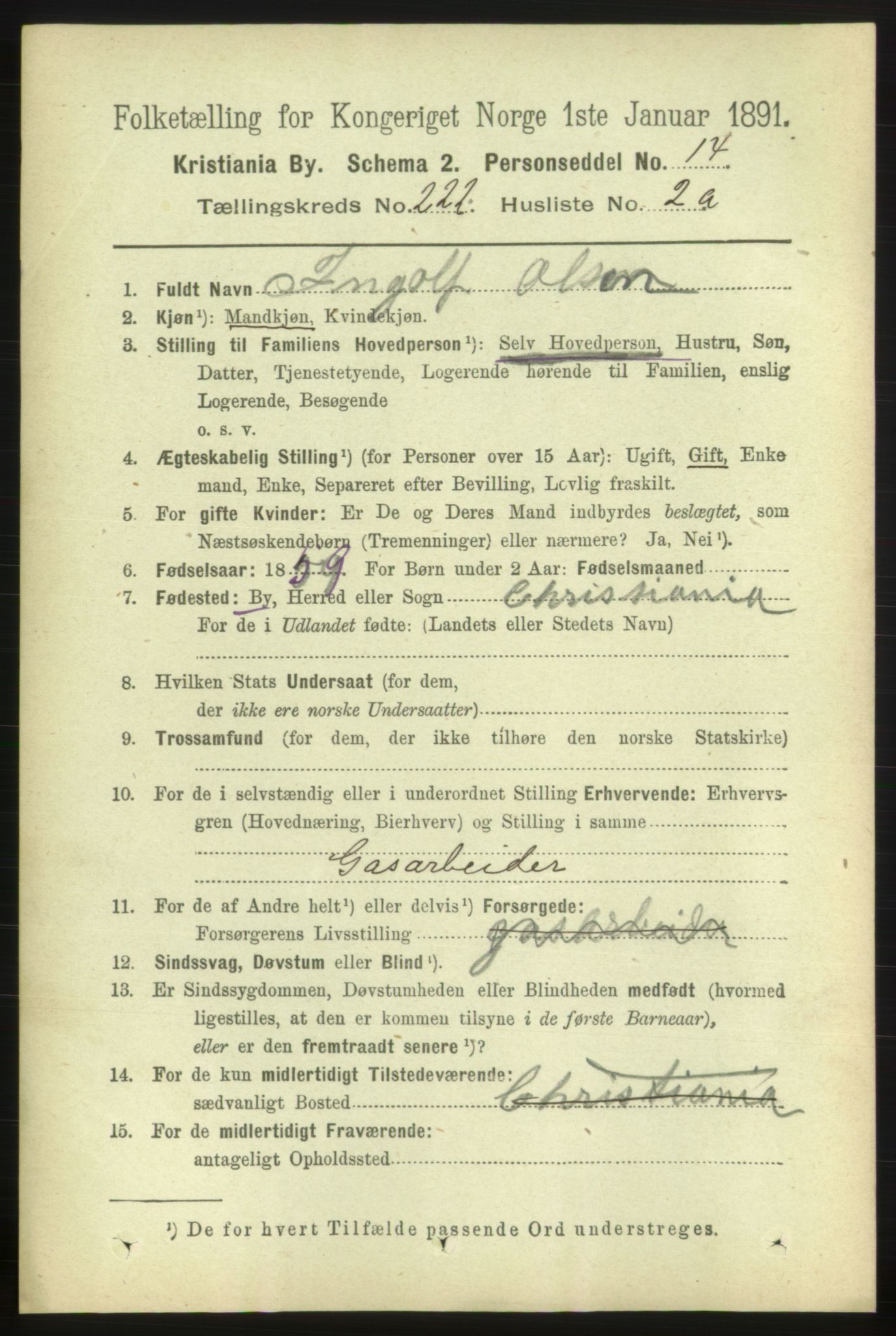 RA, Folketelling 1891 for 0301 Kristiania kjøpstad, 1891, s. 133074