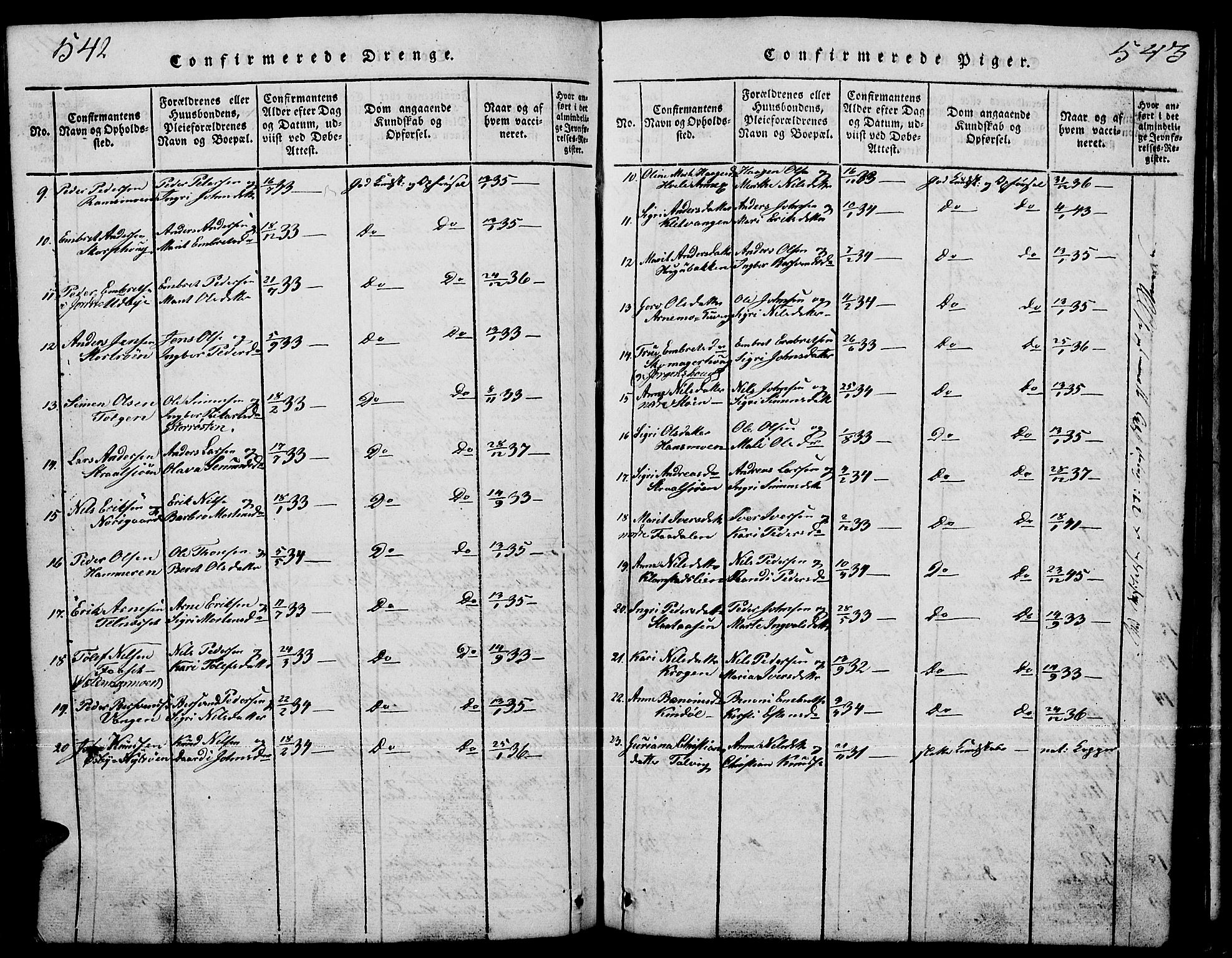 Tynset prestekontor, AV/SAH-PREST-058/H/Ha/Hab/L0001: Klokkerbok nr. 1, 1814-1859, s. 542-543