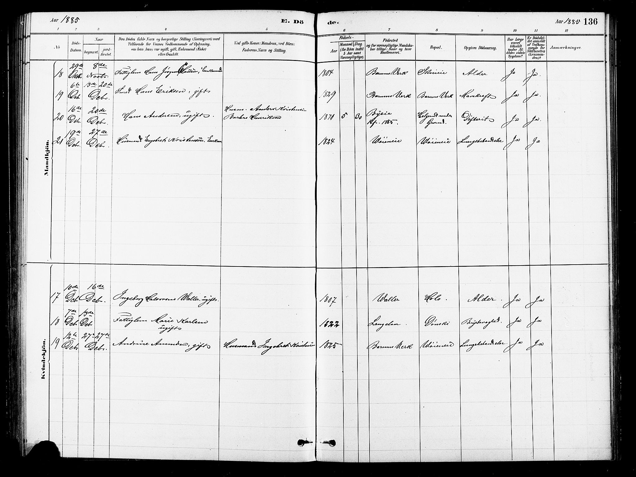 Asker prestekontor Kirkebøker, SAO/A-10256a/F/Fb/L0001: Ministerialbok nr. II 1, 1879-1895, s. 136