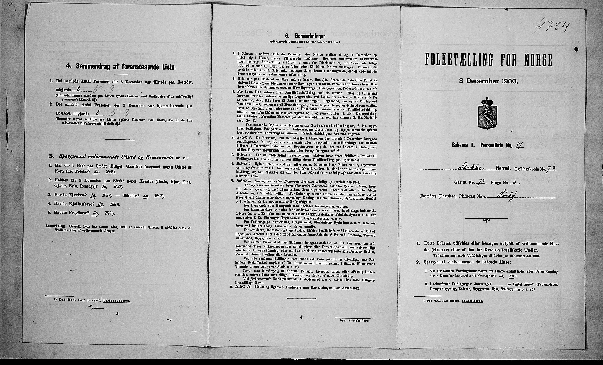 RA, Folketelling 1900 for 0720 Stokke herred, 1900, s. 1206