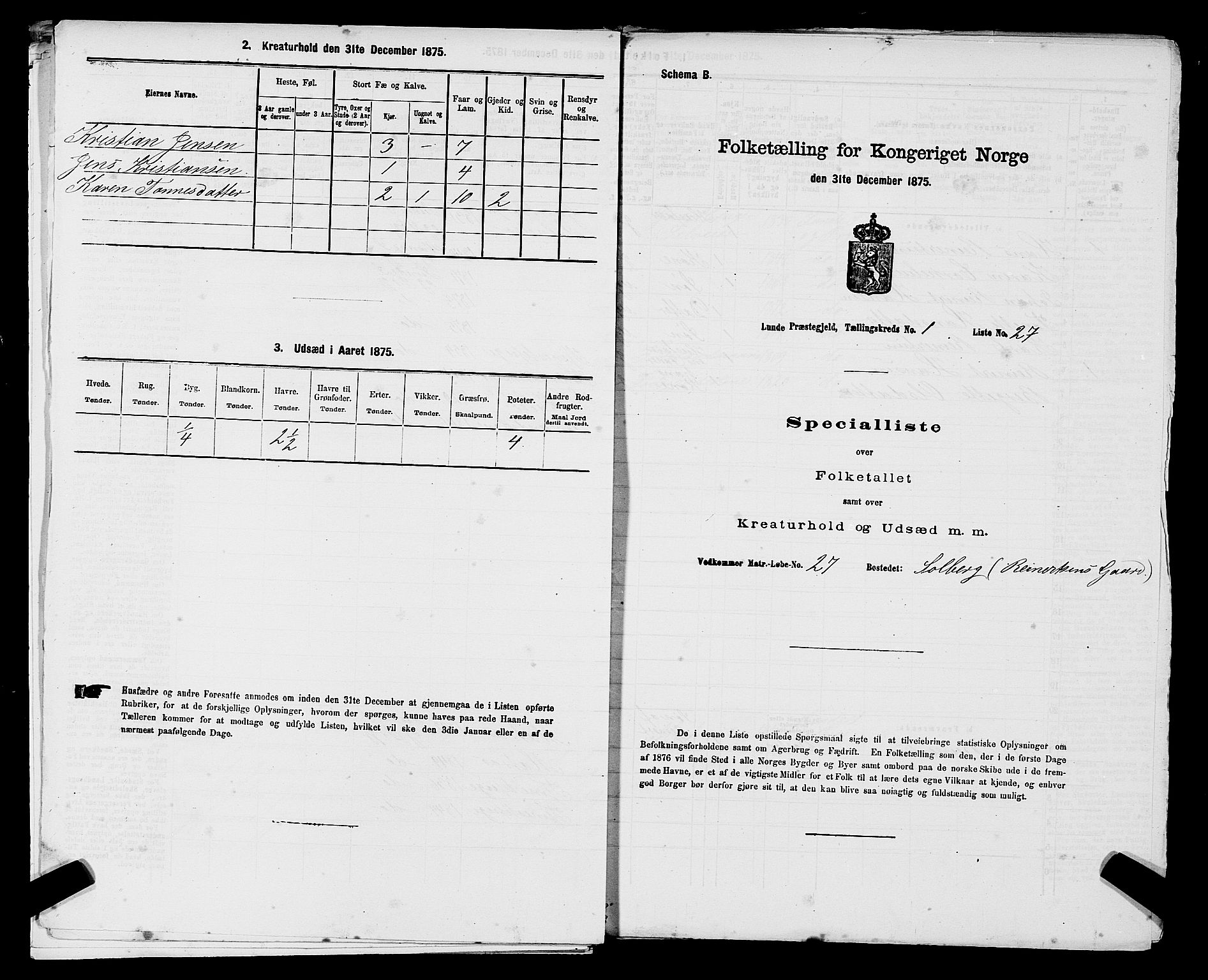 SAST, Folketelling 1875 for 1112P Lund prestegjeld, 1875, s. 103