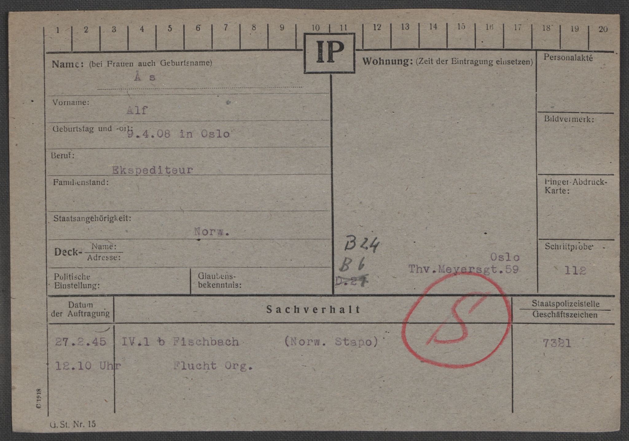 Befehlshaber der Sicherheitspolizei und des SD, AV/RA-RAFA-5969/E/Ea/Eaa/L0010: Register over norske fanger i Møllergata 19: Sø-Å, 1940-1945, s. 1472