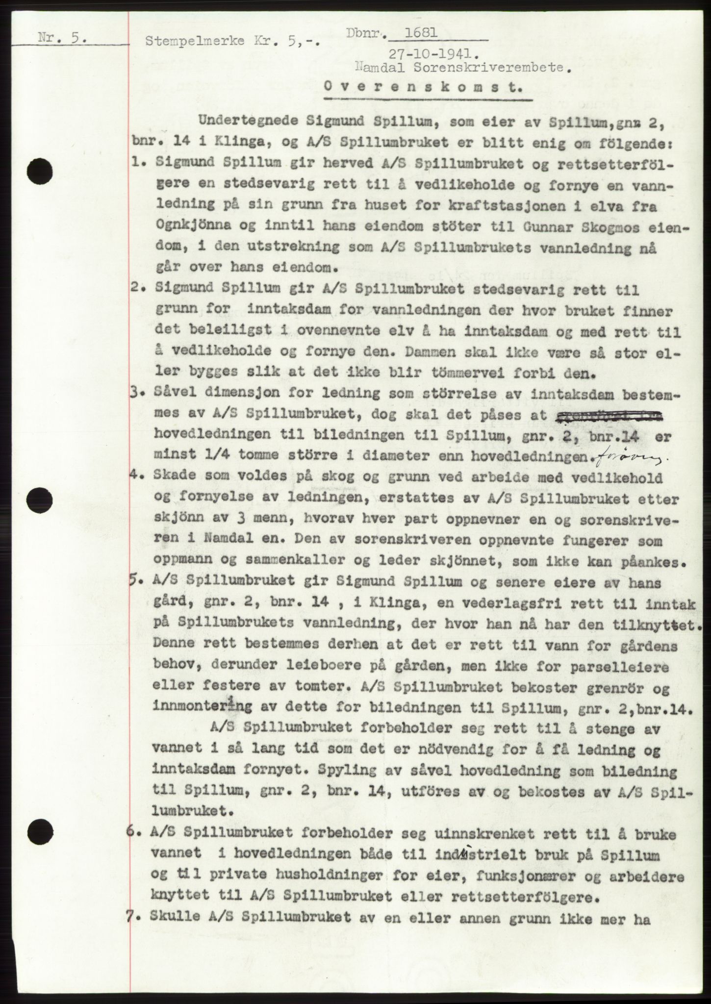 Namdal sorenskriveri, SAT/A-4133/1/2/2C: Pantebok nr. -, 1941-1942, Dagboknr: 1681/1941