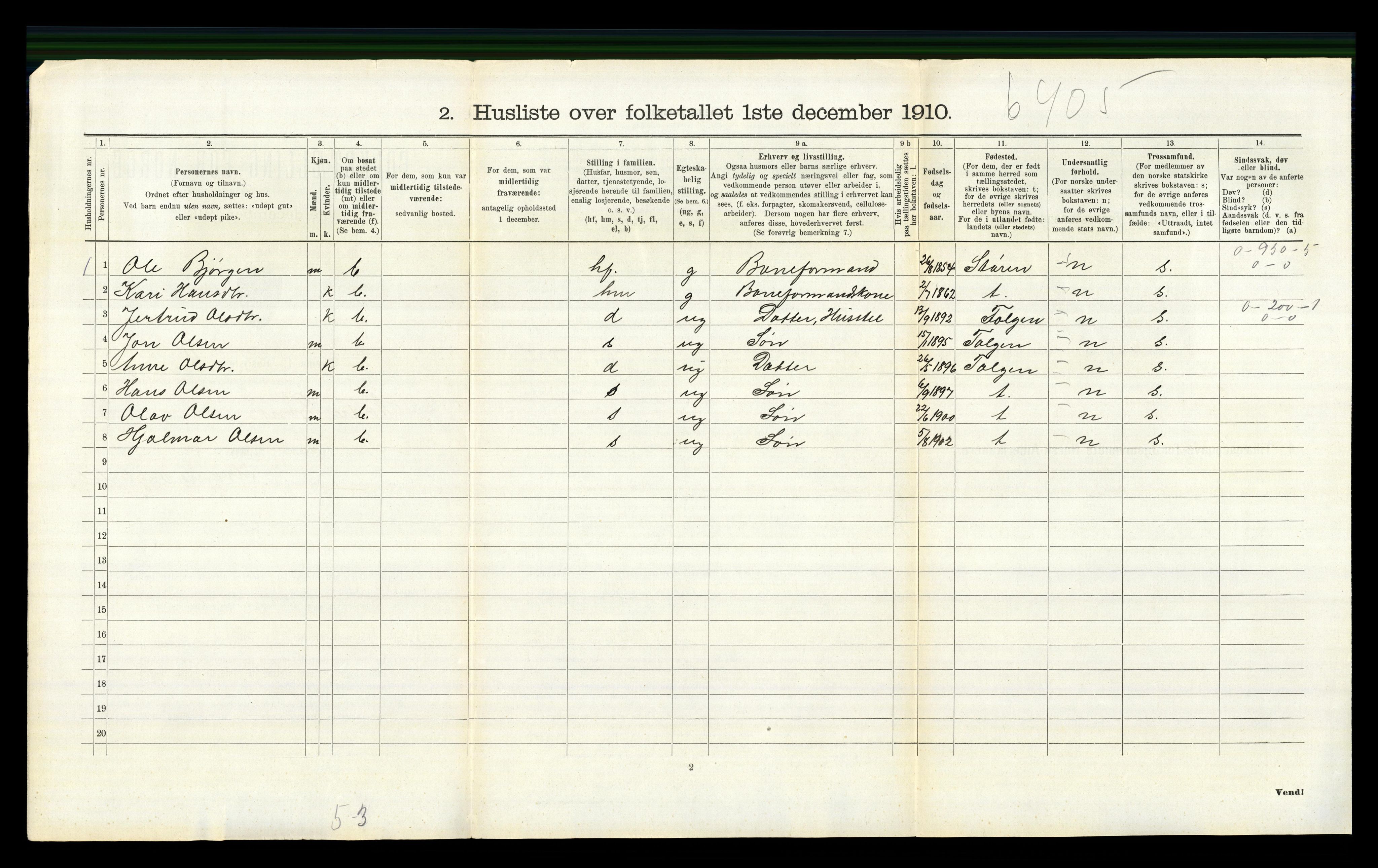 RA, Folketelling 1910 for 0518 Nord-Fron herred, 1910, s. 1049