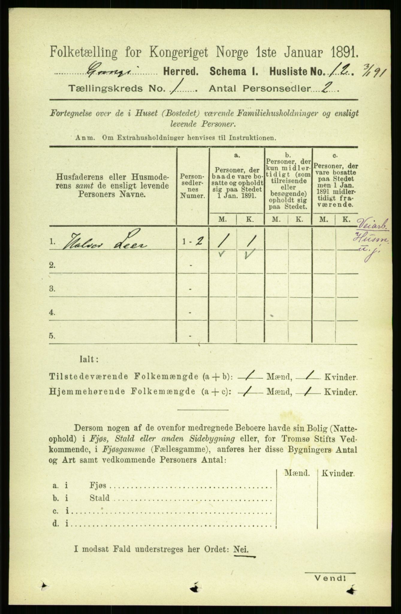 RA, Folketelling 1891 for 1742 Grong herred, 1891, s. 41