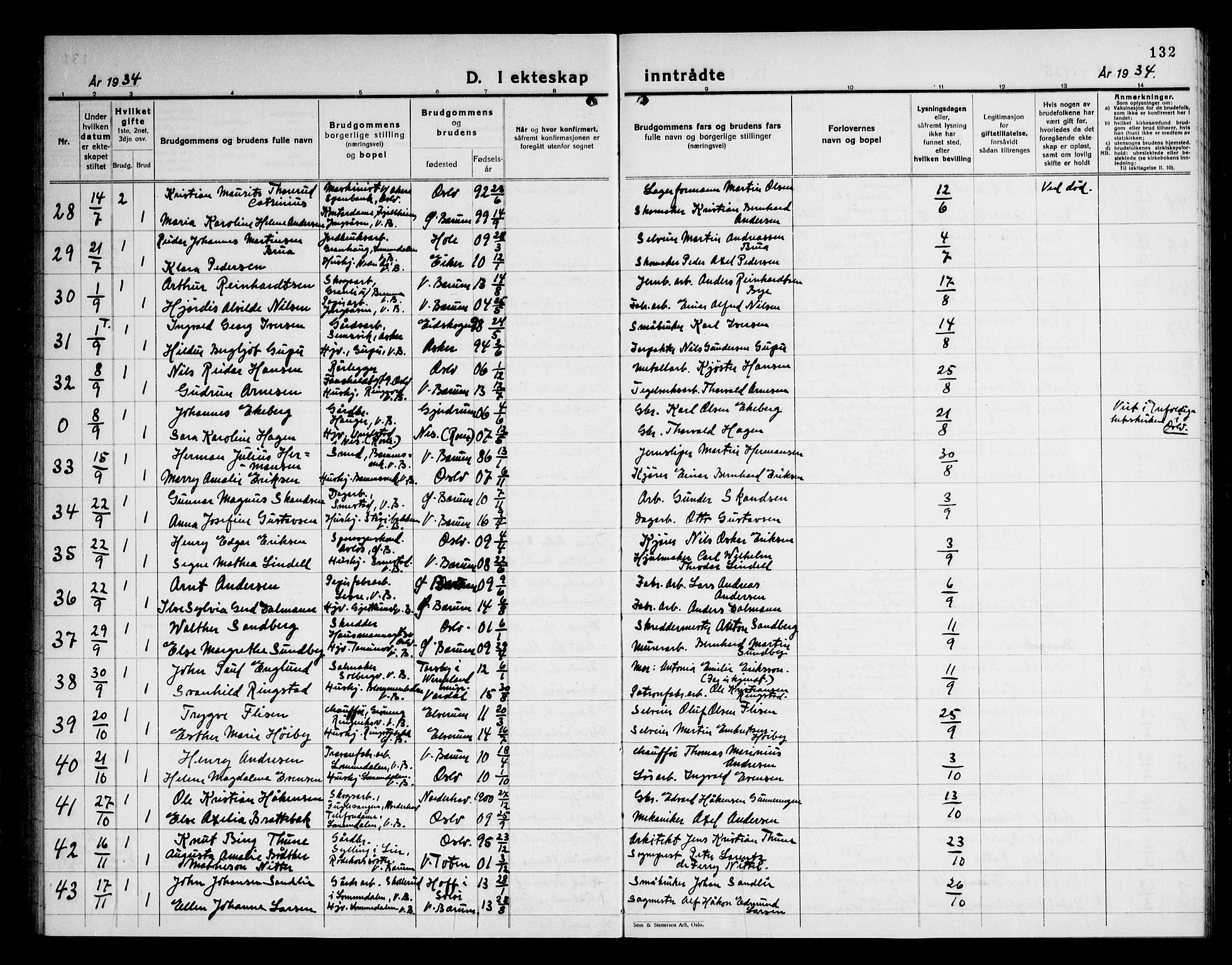 Vestre Bærum prestekontor Kirkebøker, SAO/A-10209a/G/L0002: Klokkerbok nr. 2, 1931-1947, s. 132