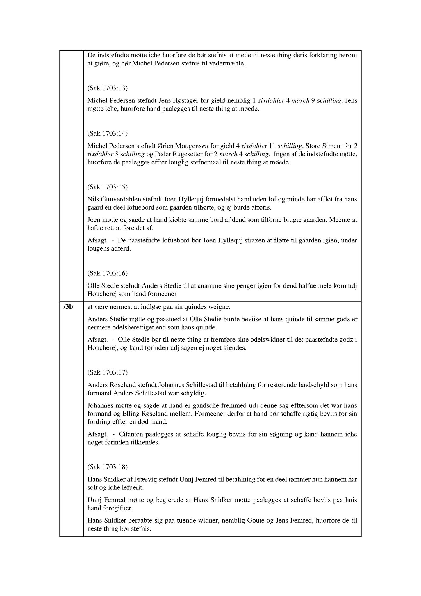 Samling av fulltekstavskrifter, SAB/FULLTEKST/A/14/0005: Indre Sogn sorenskriveri: Tingbok nr. A 24, 1703