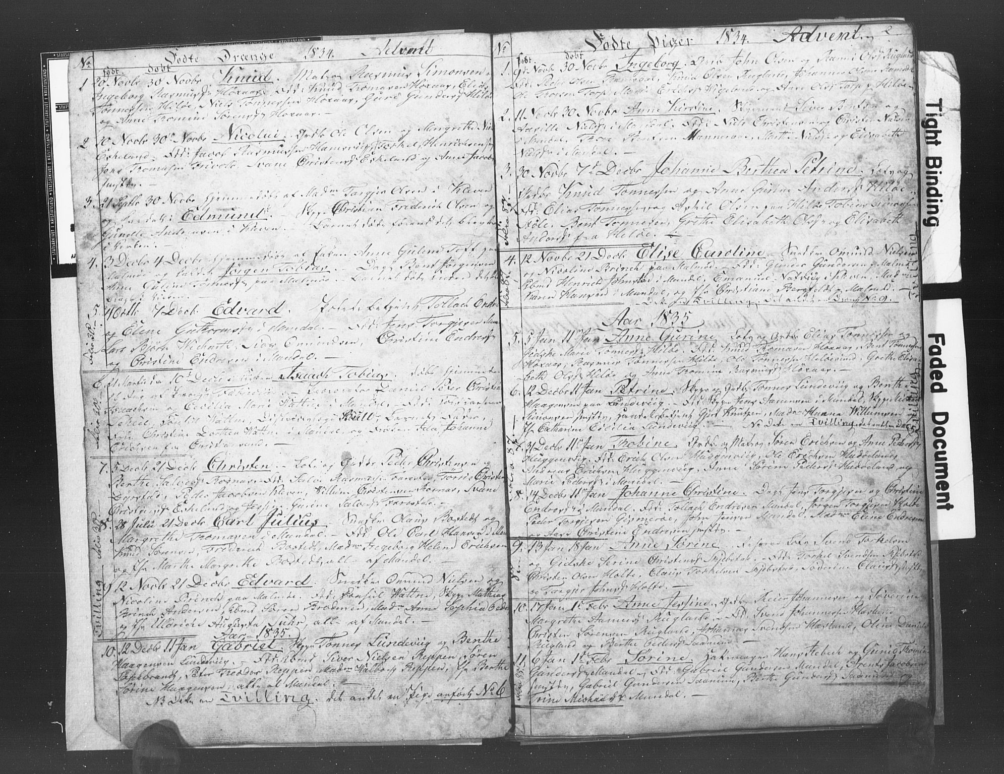 Mandal sokneprestkontor, AV/SAK-1111-0030/F/Fb/Fba/L0003: Klokkerbok nr. B 1C, 1834-1838, s. 2