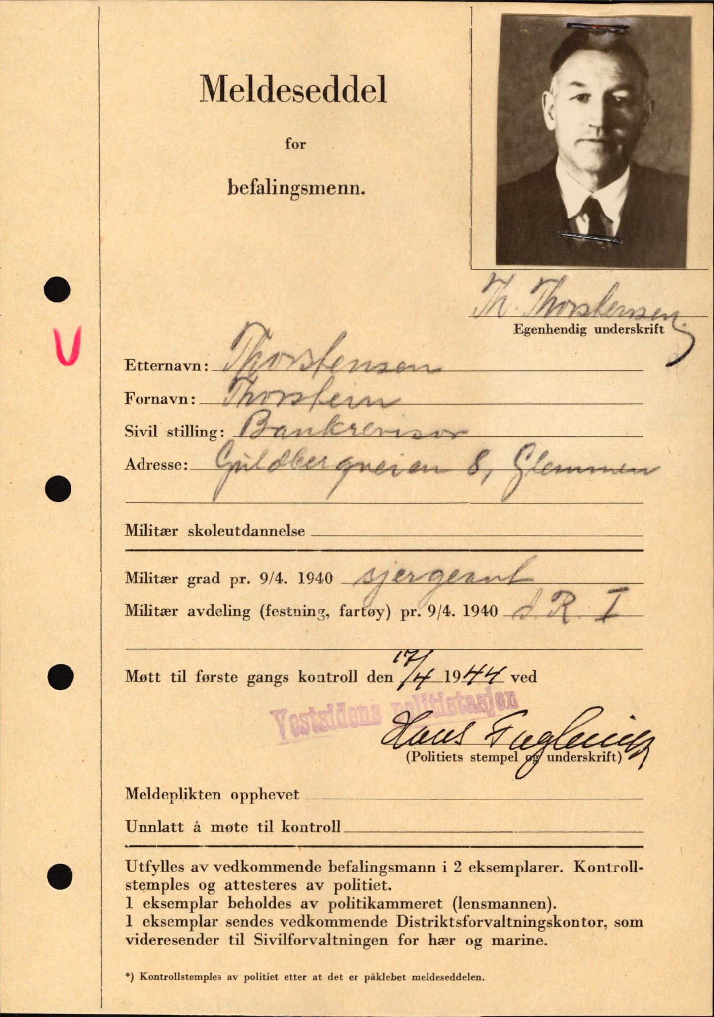 Forsvaret, Forsvarets krigshistoriske avdeling, AV/RA-RAFA-2017/Y/Yf/L0209: II-C-11-2121  -  Okkupasjonstiden.  Meldesedler for befal med foto og oppl. om militær grad 9. apr. 1940., 1944-1945, s. 1106