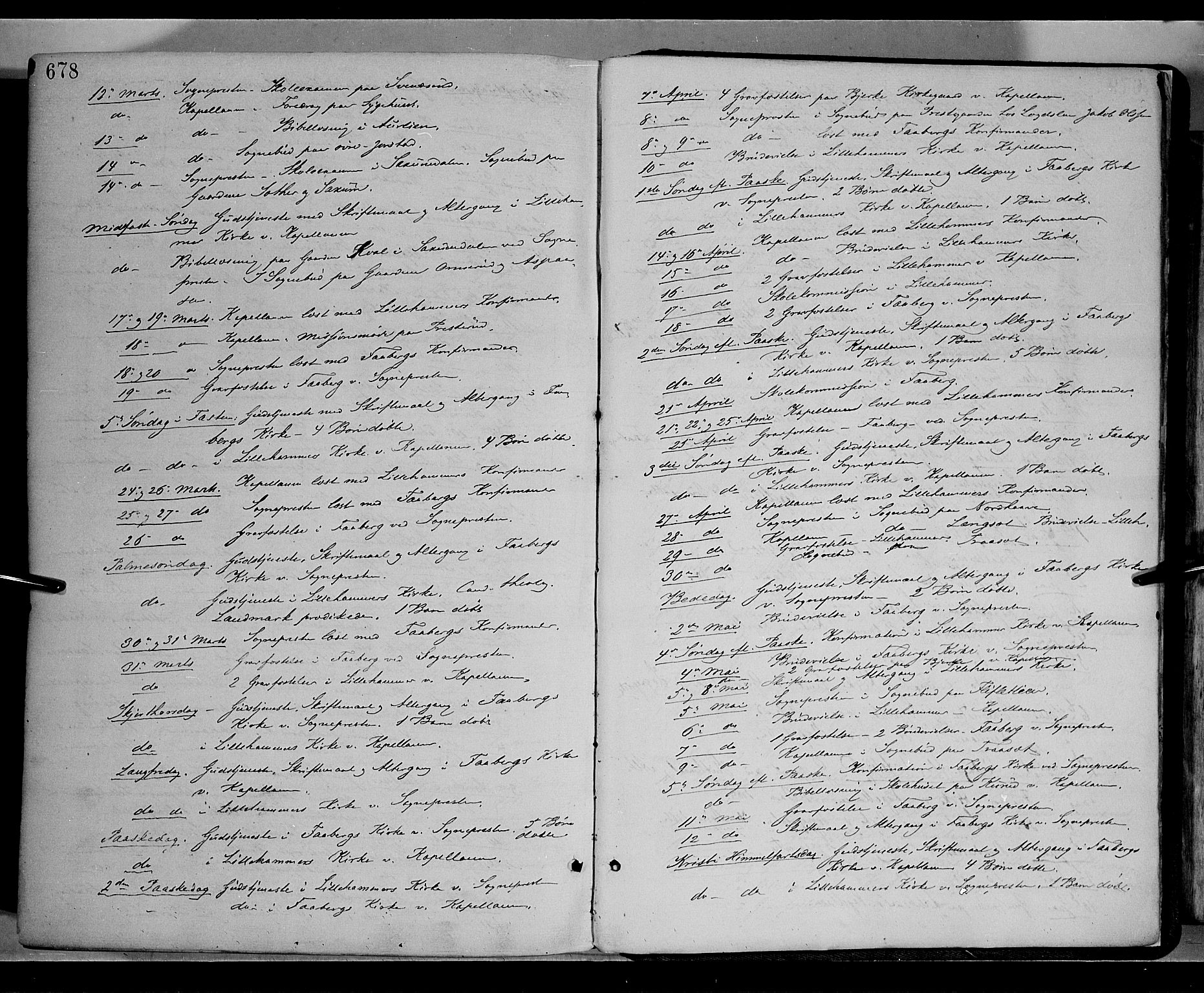 Fåberg prestekontor, AV/SAH-PREST-086/H/Ha/Haa/L0007: Ministerialbok nr. 7, 1868-1878, s. 678