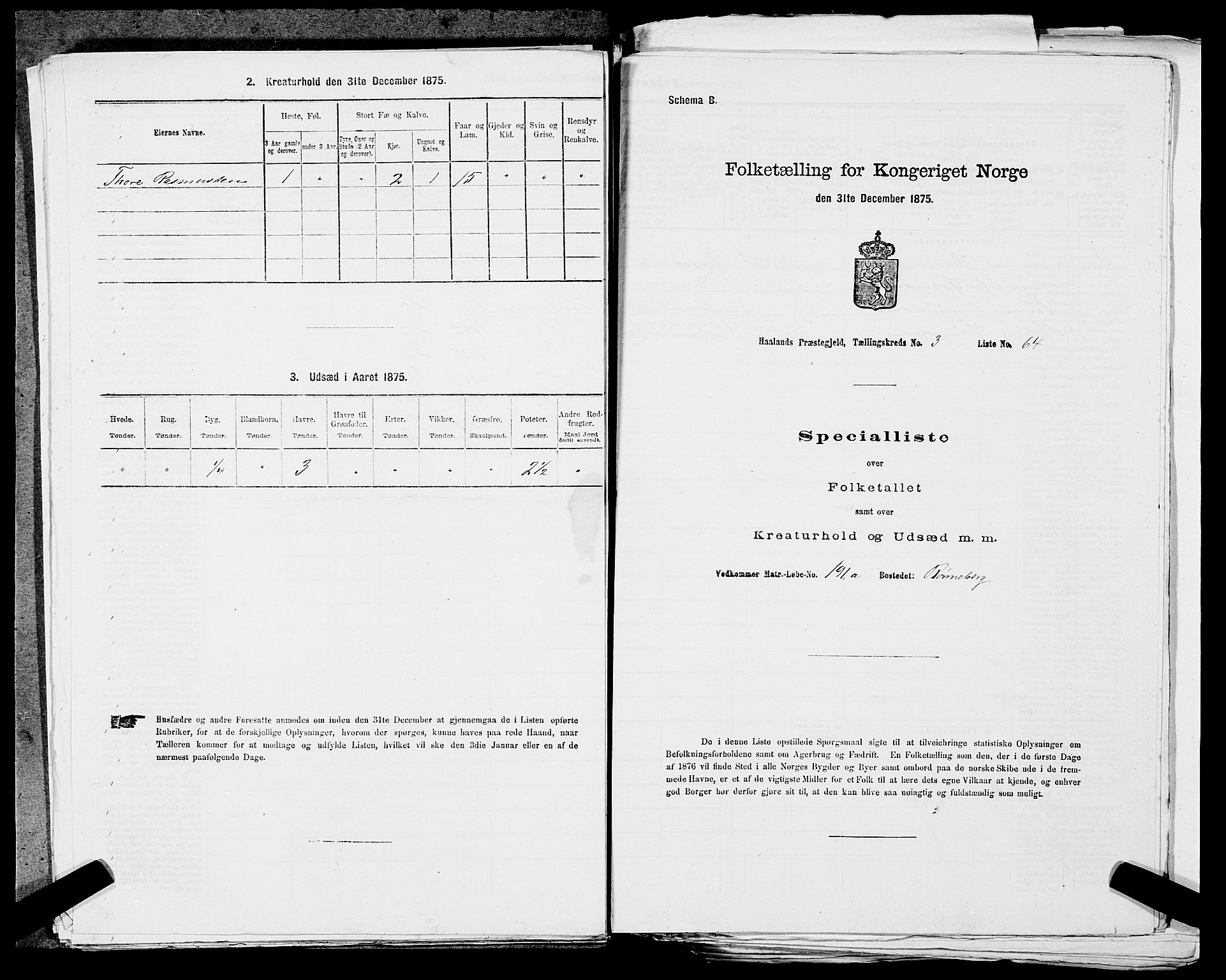 SAST, Folketelling 1875 for 1124P Håland prestegjeld, 1875, s. 515