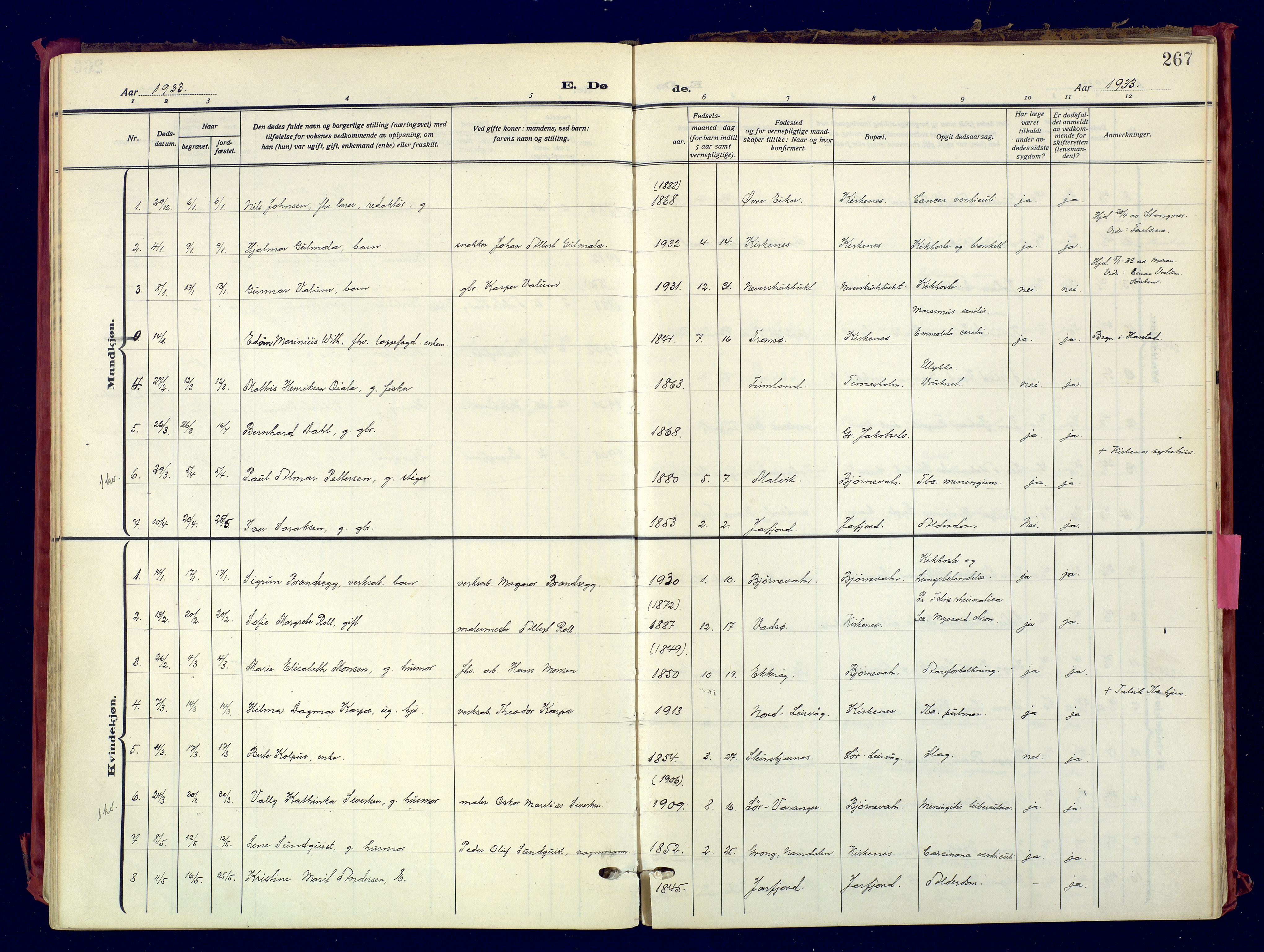 Sør-Varanger sokneprestkontor, AV/SATØ-S-1331/H/Ha/L0007kirke: Ministerialbok nr. 7, 1927-1937, s. 267