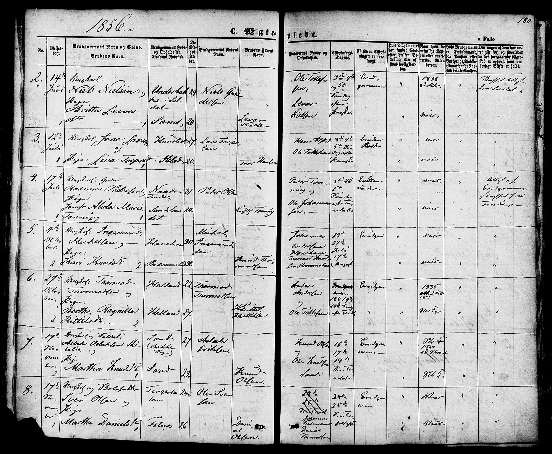 Sand sokneprestkontor, AV/SAST-A-101848/01/III/L0003: Ministerialbok nr. A 3, 1854-1879, s. 180