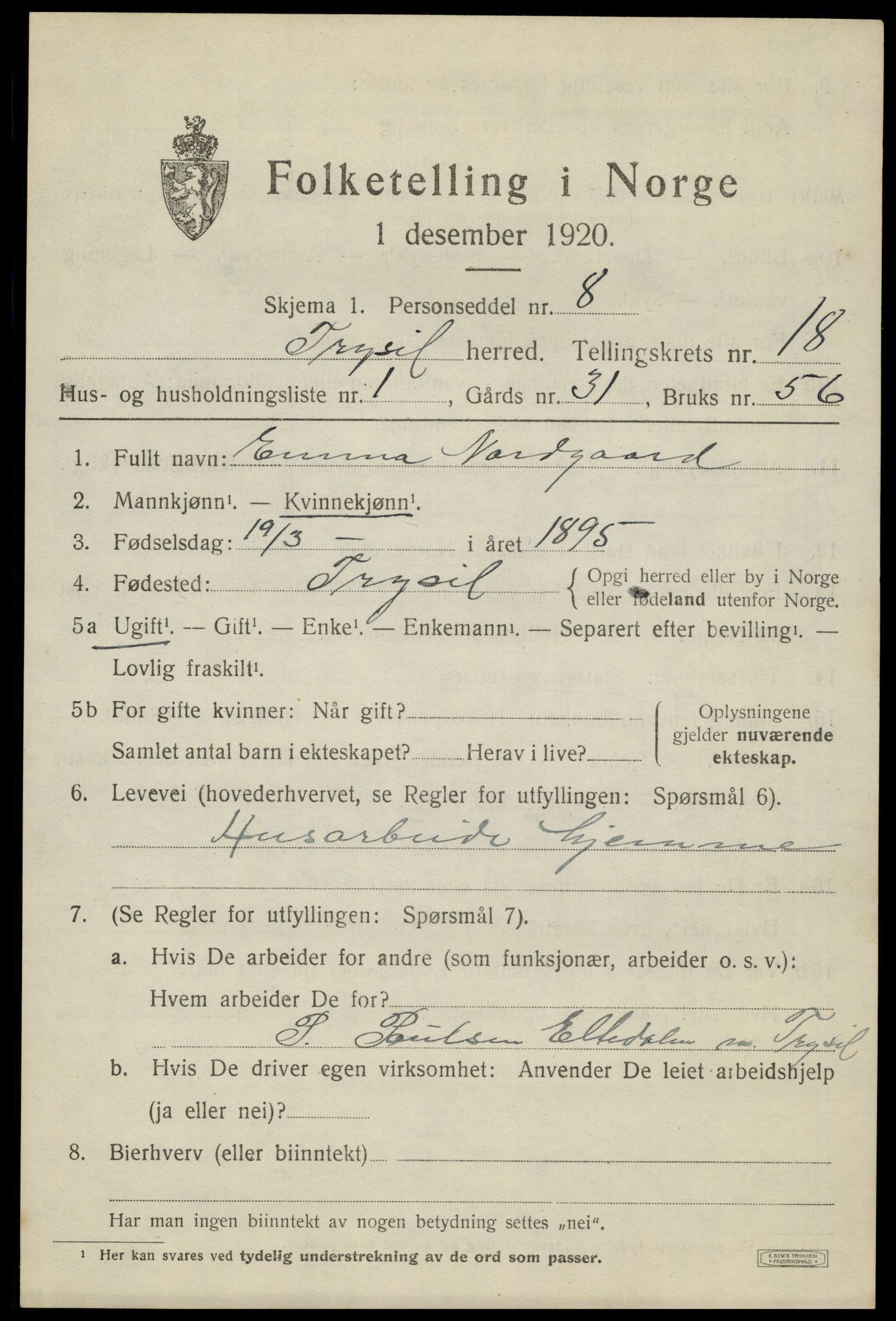 SAH, Folketelling 1920 for 0428 Trysil herred, 1920, s. 11917