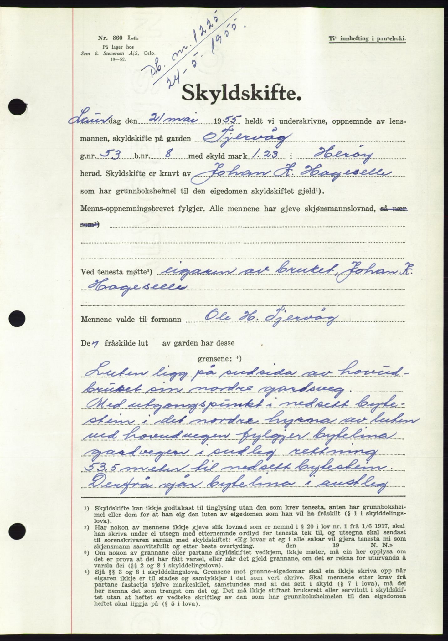 Søre Sunnmøre sorenskriveri, AV/SAT-A-4122/1/2/2C/L0101: Pantebok nr. 27A, 1955-1955, Dagboknr: 1225/1955