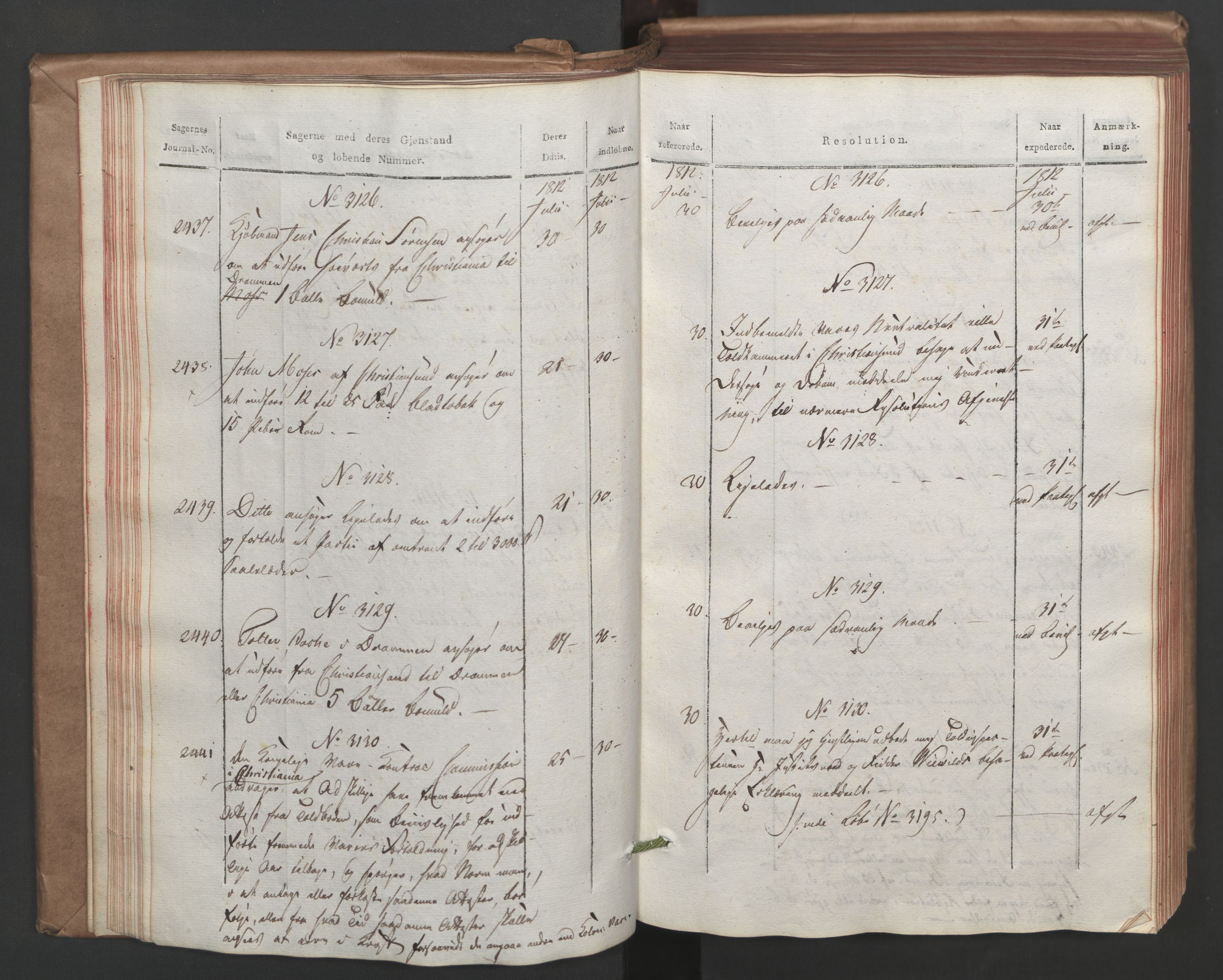 Stattholderembetet 1810-1814, 1. kontor (Kontor A), AV/RA-EA-2872/Ab/L0004: Referatprotokoll,  j.nr. 2338-3328a,  l.nr. 3011-4214a, 1812, s. 28