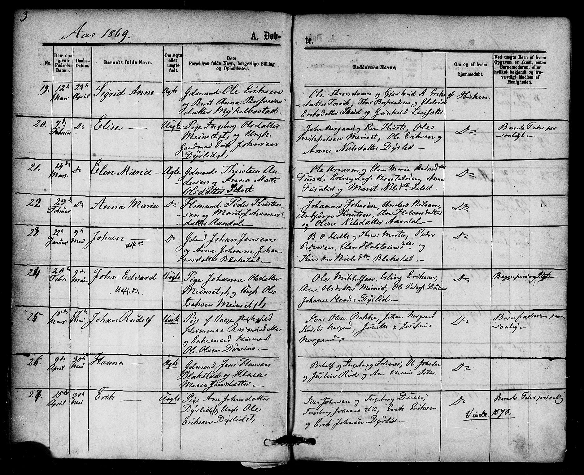 Ministerialprotokoller, klokkerbøker og fødselsregistre - Møre og Romsdal, AV/SAT-A-1454/584/L0966: Ministerialbok nr. 584A06, 1869-1878, s. 3