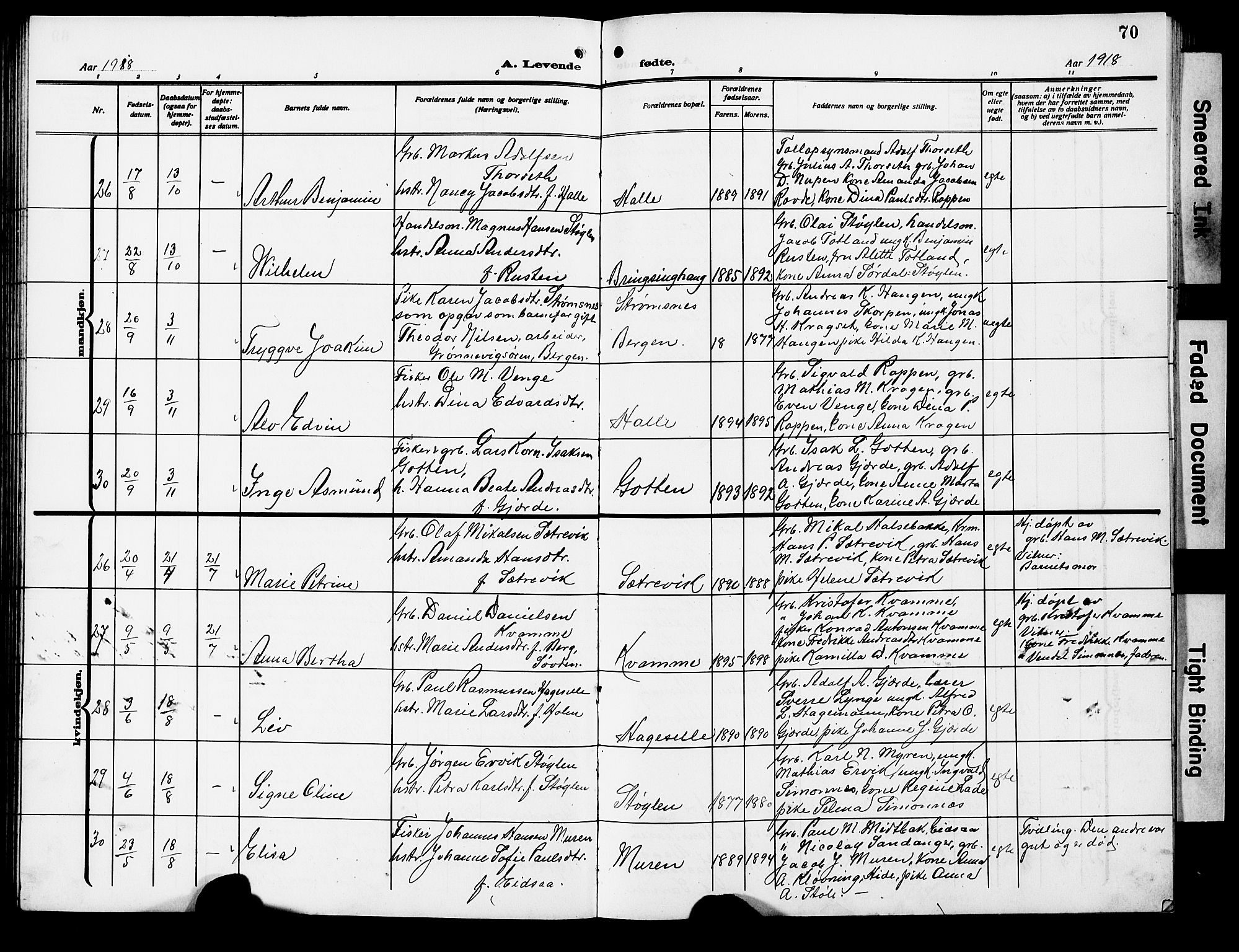 Ministerialprotokoller, klokkerbøker og fødselsregistre - Møre og Romsdal, AV/SAT-A-1454/503/L0050: Klokkerbok nr. 503C05, 1909-1922, s. 70