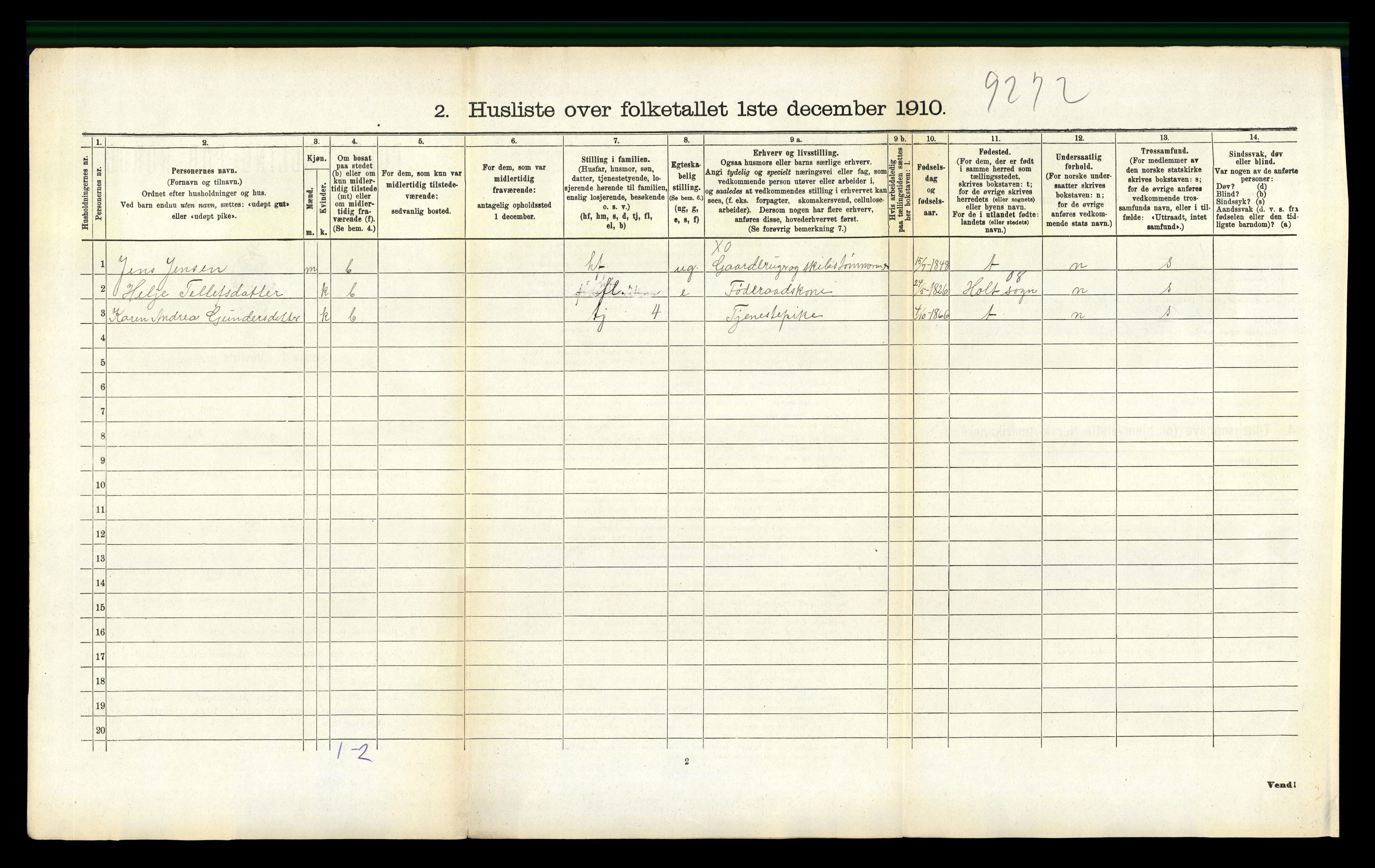 RA, Folketelling 1910 for 0918 Austre Moland herred, 1910, s. 289