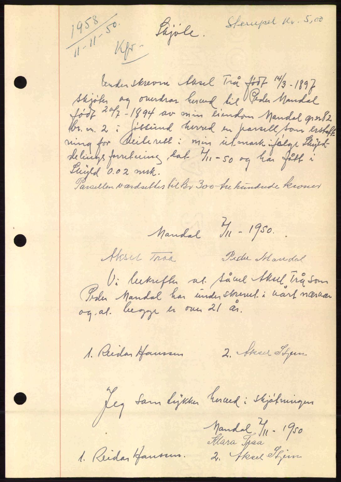 Fosen sorenskriveri, AV/SAT-A-1107/1/2/2C: Pantebok nr. A12, 1950-1950, Dagboknr: 1958/1950